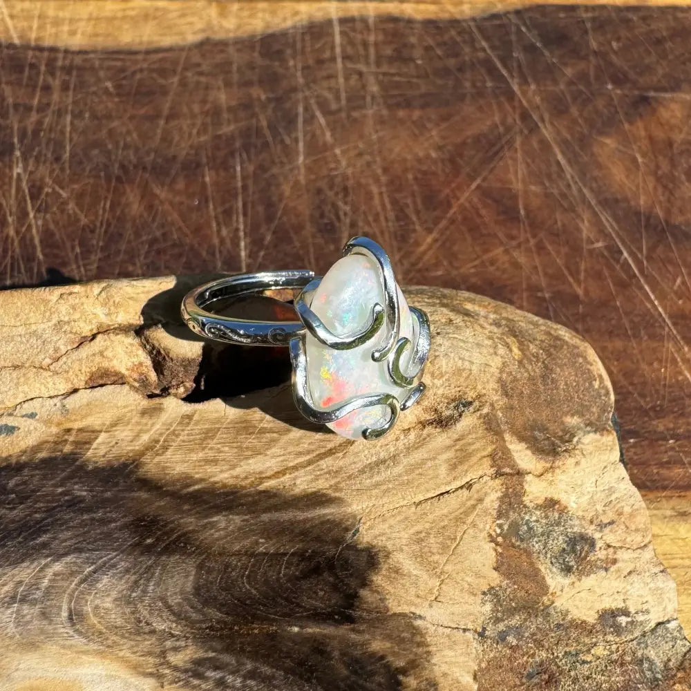 ’Fire Opal Essence’ ~ Handcrafted 3.9ct Solid Lightning Ridge Opal 925 Sterling Silver Ring