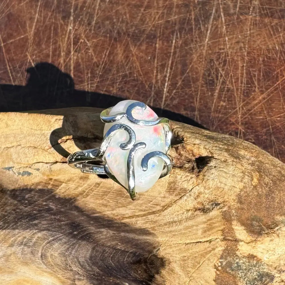 ’Fire Opal Essence’ ~ Handcrafted 3.9ct Solid Lightning Ridge Opal 925 Sterling Silver Ring