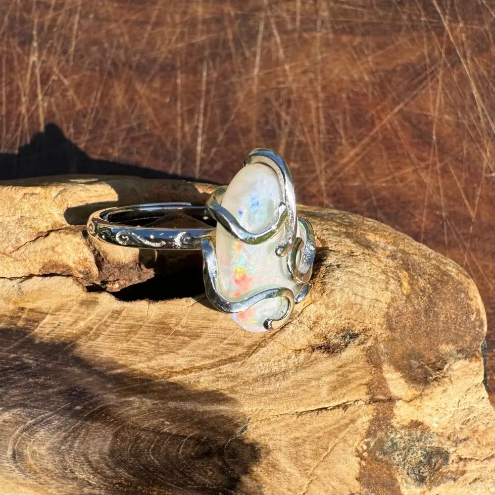 ’Fire Opal Essence’ ~ Handcrafted 3.9ct Solid Lightning Ridge Opal 925 Sterling Silver Ring