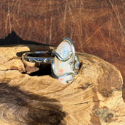 ’Fire Opal Essence’ ~ Handcrafted 3.9ct Solid Lightning Ridge Opal 925 Sterling Silver Ring
