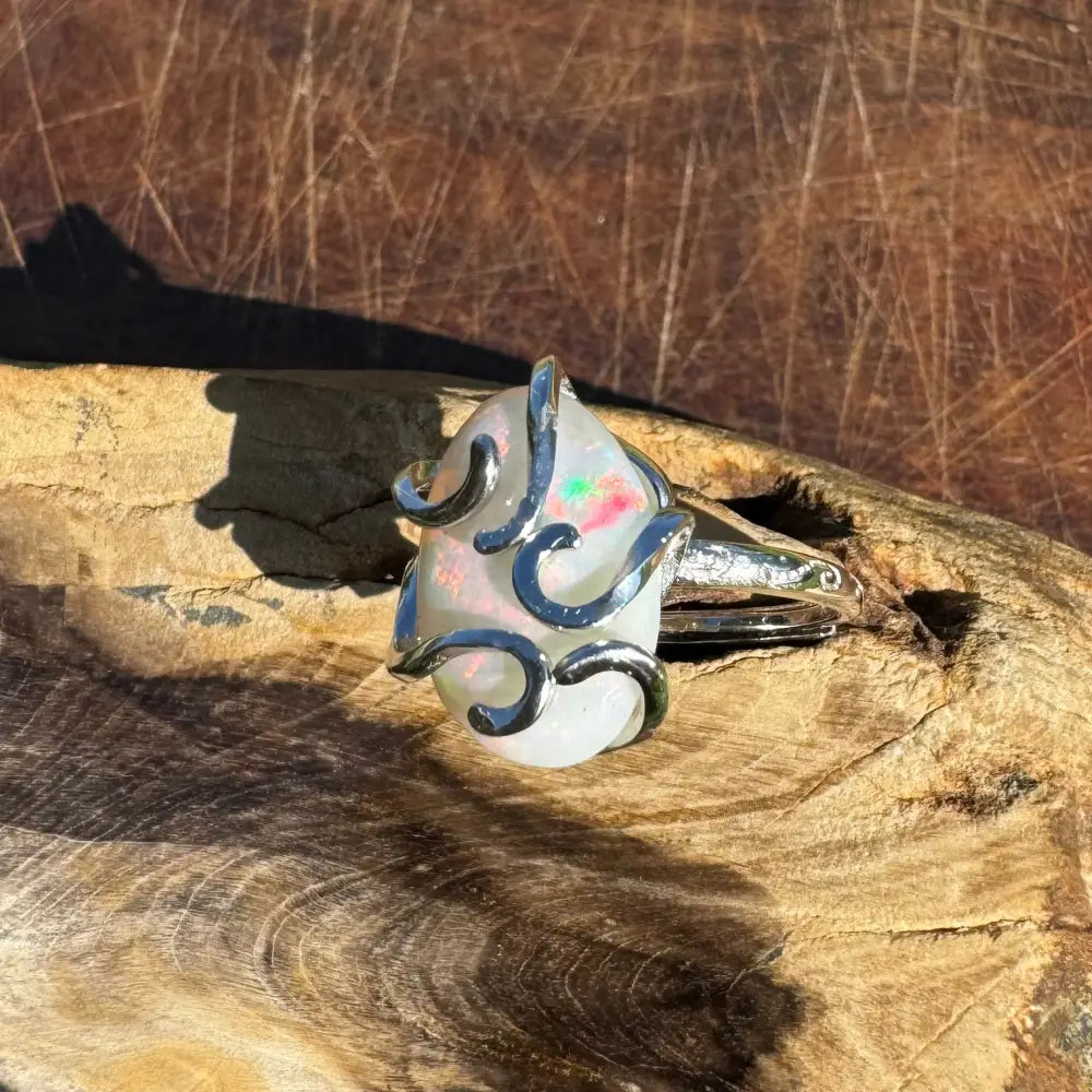 ’Fire Opal Essence’ ~ Handcrafted 3.9ct Solid Lightning Ridge Opal 925 Sterling Silver Ring