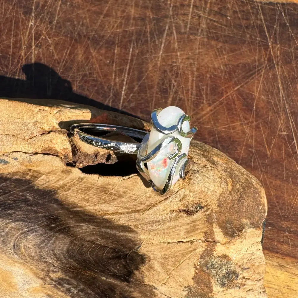 ’Fire Opal Essence’ ~ Handcrafted 3.9ct Solid Lightning Ridge Opal 925 Sterling Silver Ring