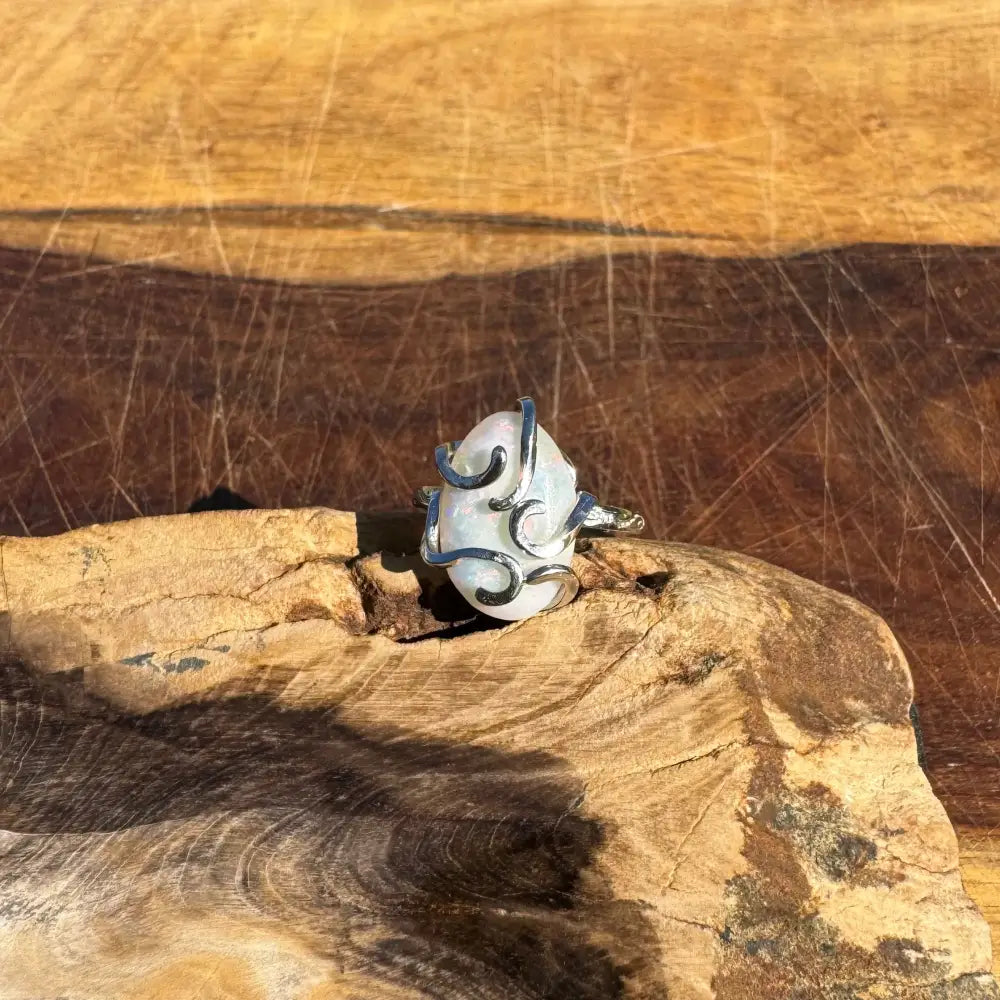 ’Fire Opal Essence’ ~ Handcrafted 3.9ct Solid Lightning Ridge Opal 925 Sterling Silver Ring