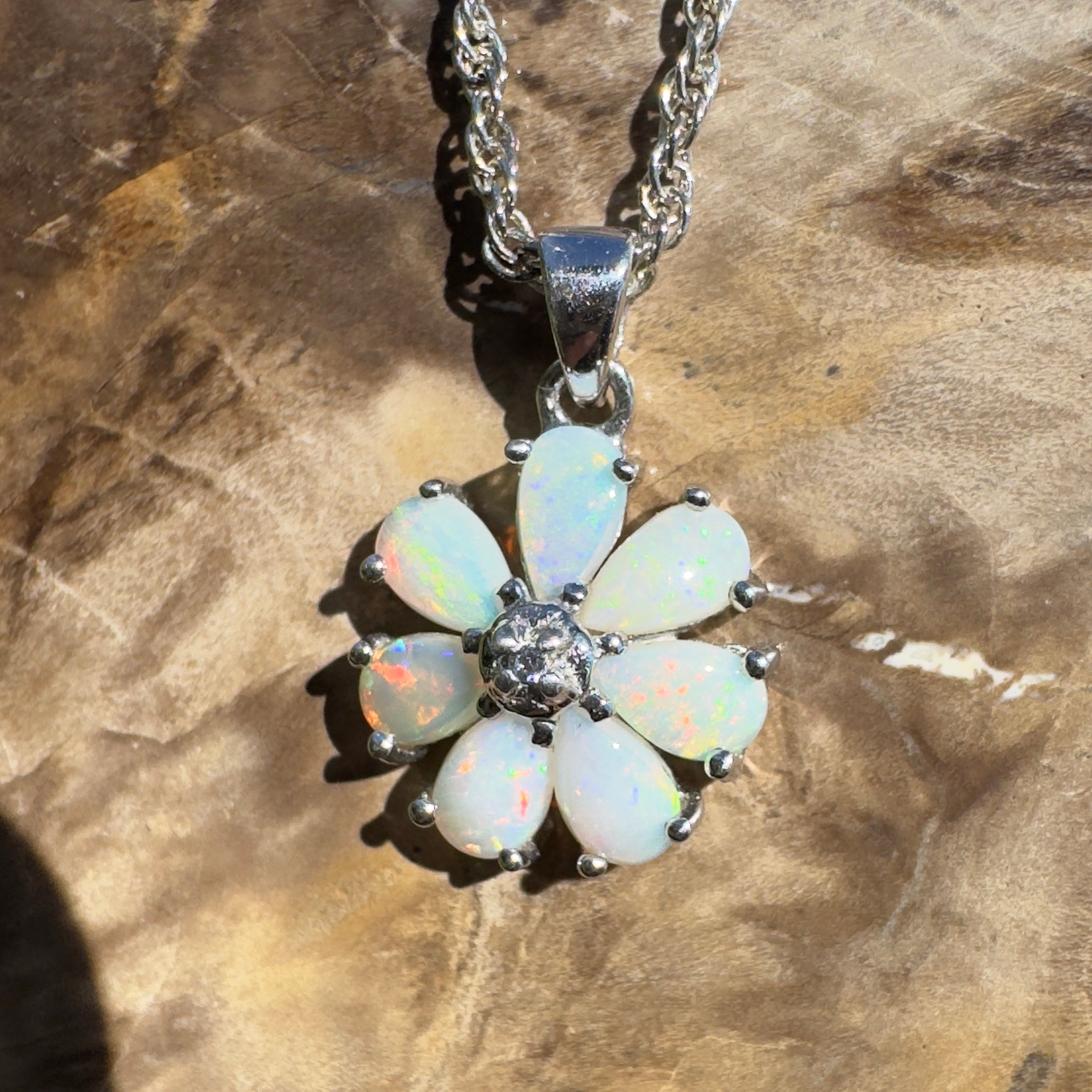 Flinders Bloom ~ 2.8ct Lightning Ridge Opal 925 Silver Flower Pendant