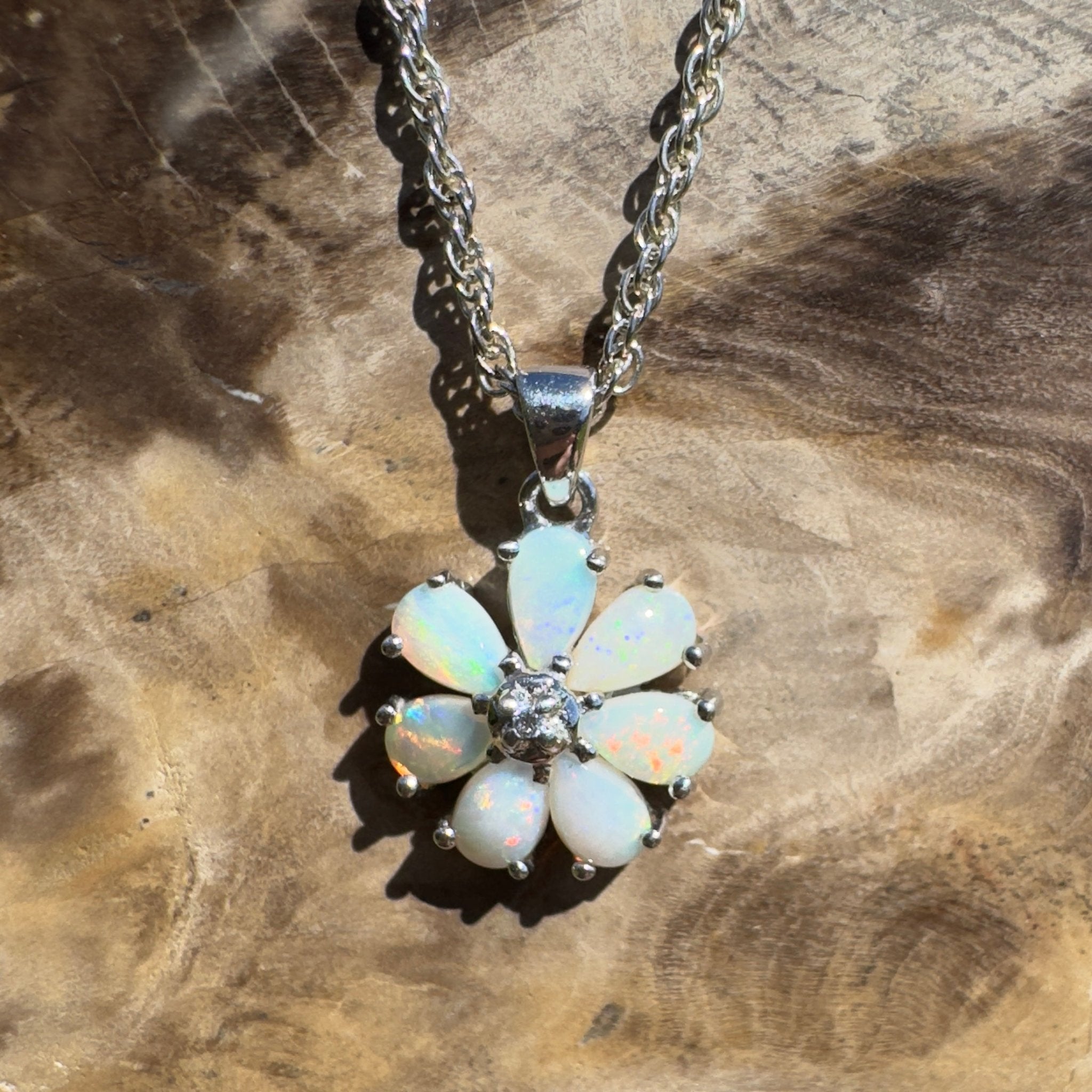 Flinders Bloom ~ 2.8ct Lightning Ridge Opal 925 Silver Flower Pendant