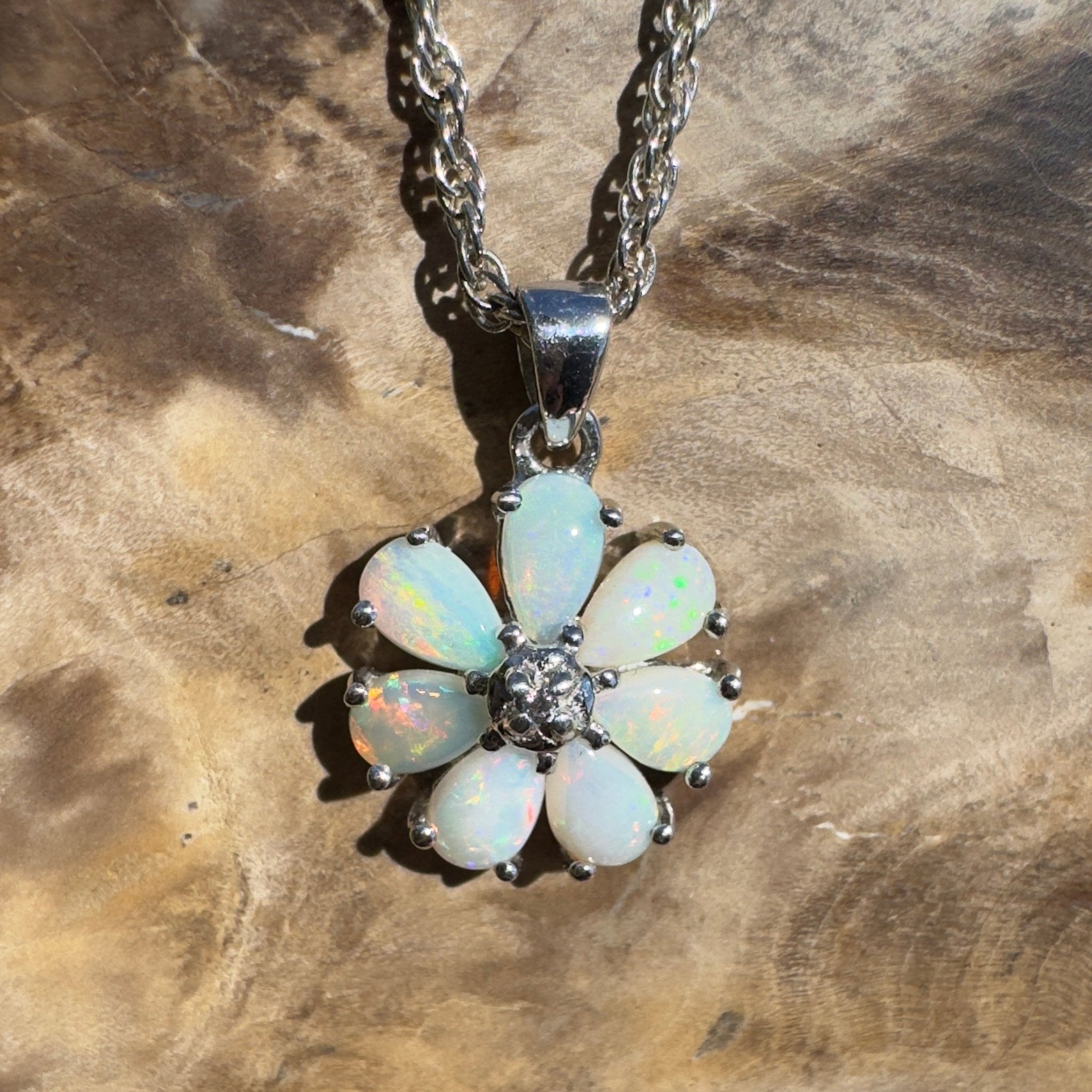 Flinders Bloom ~ 2.8ct Lightning Ridge Opal 925 Silver Flower Pendant