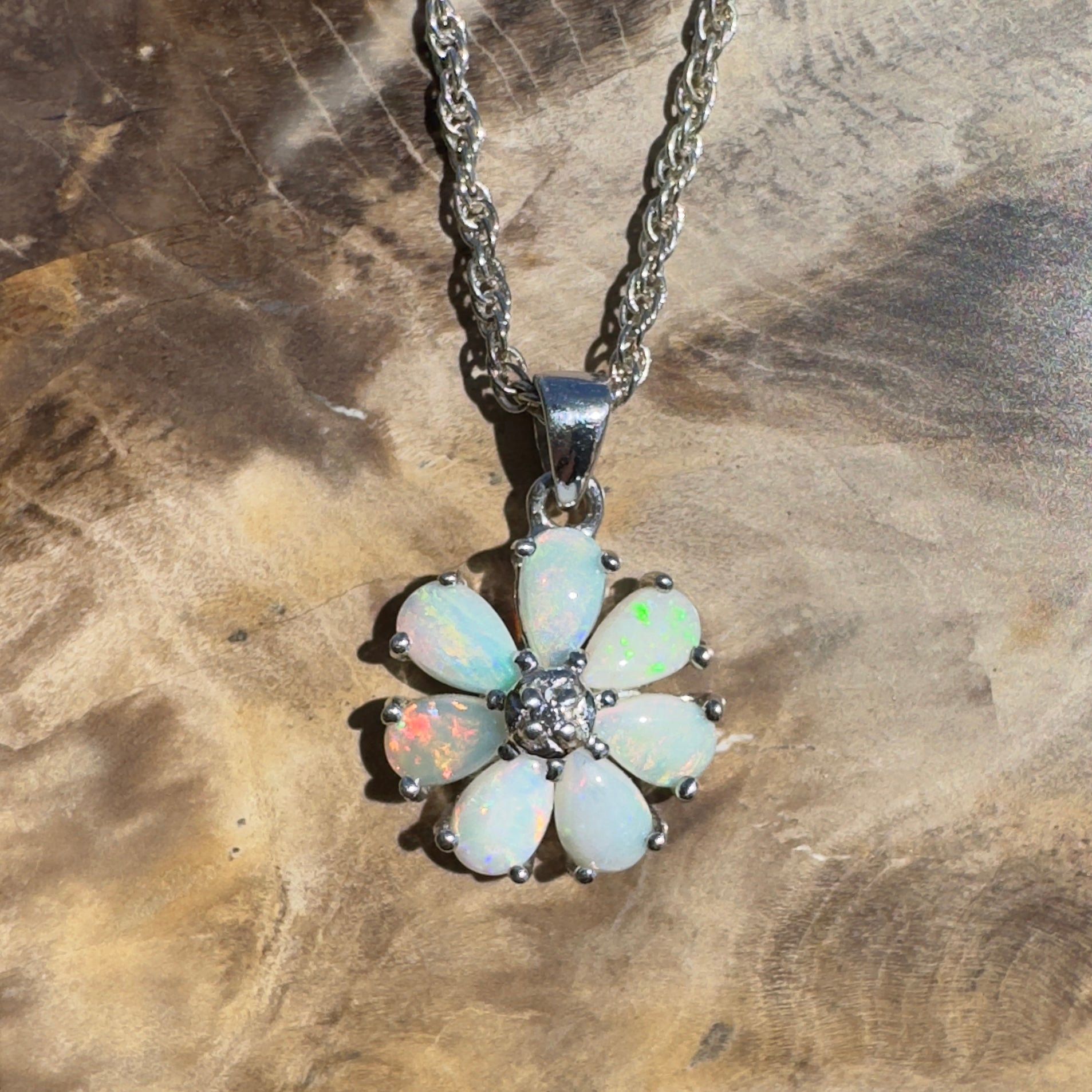 Flinders Bloom ~ 2.8ct Lightning Ridge Opal 925 Silver Flower Pendant