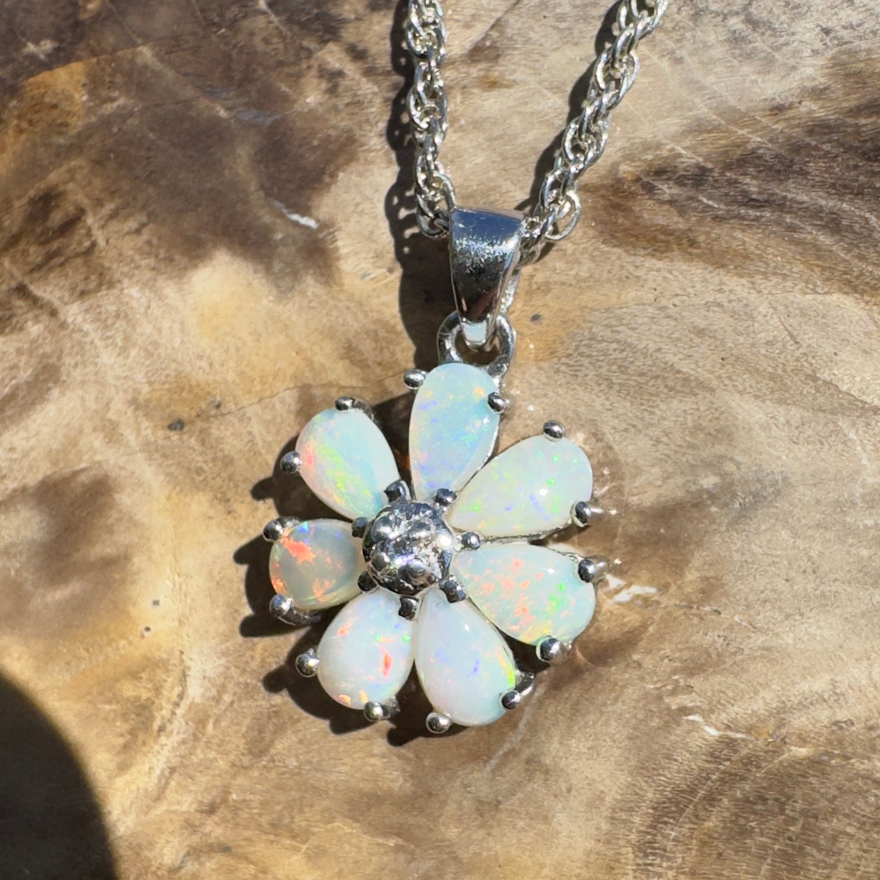 Flinders Bloom ~ 2.8ct Lightning Ridge Opal 925 Silver Flower Pendant