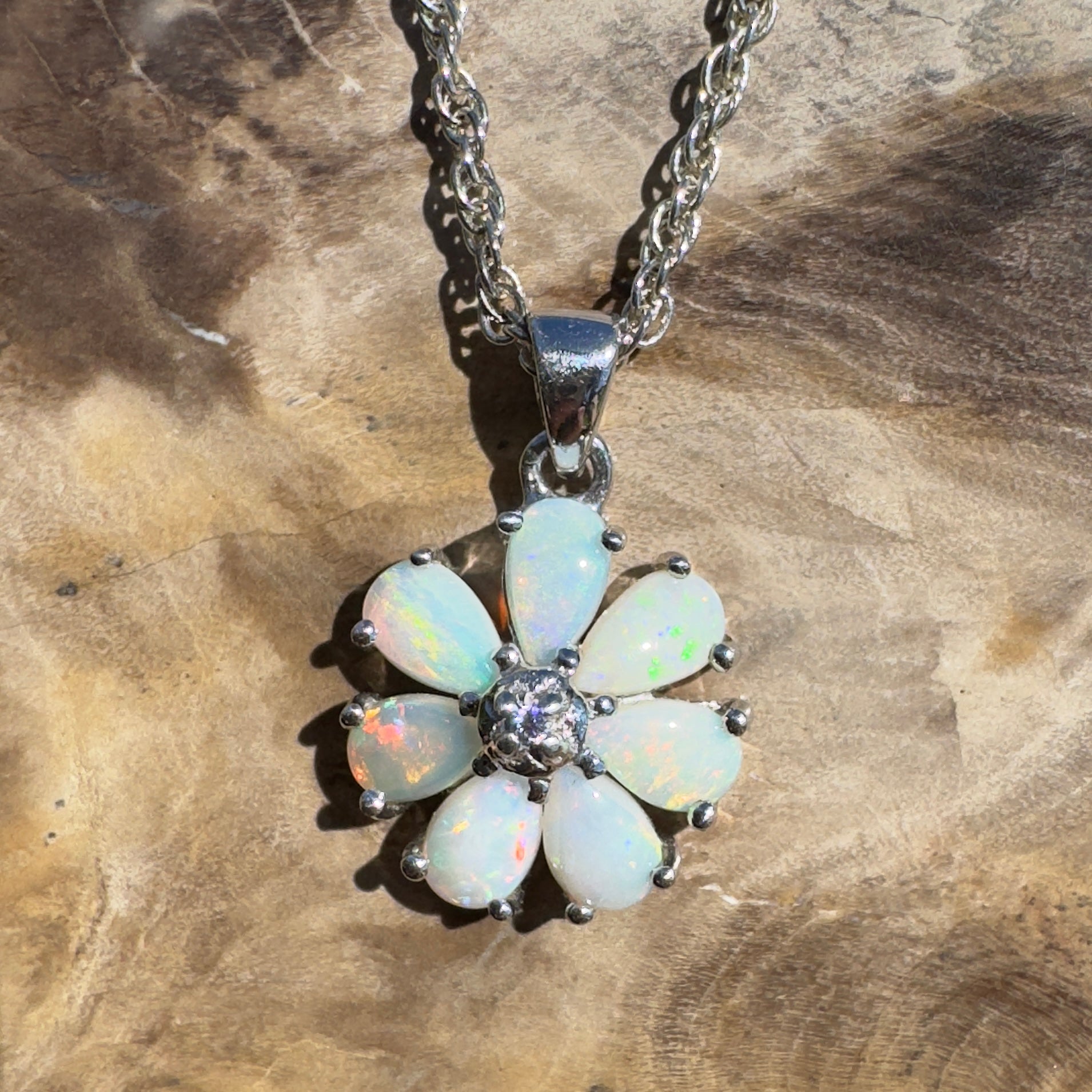 Flinders Bloom ~ 2.8ct Lightning Ridge Opal 925 Silver Flower Pendant