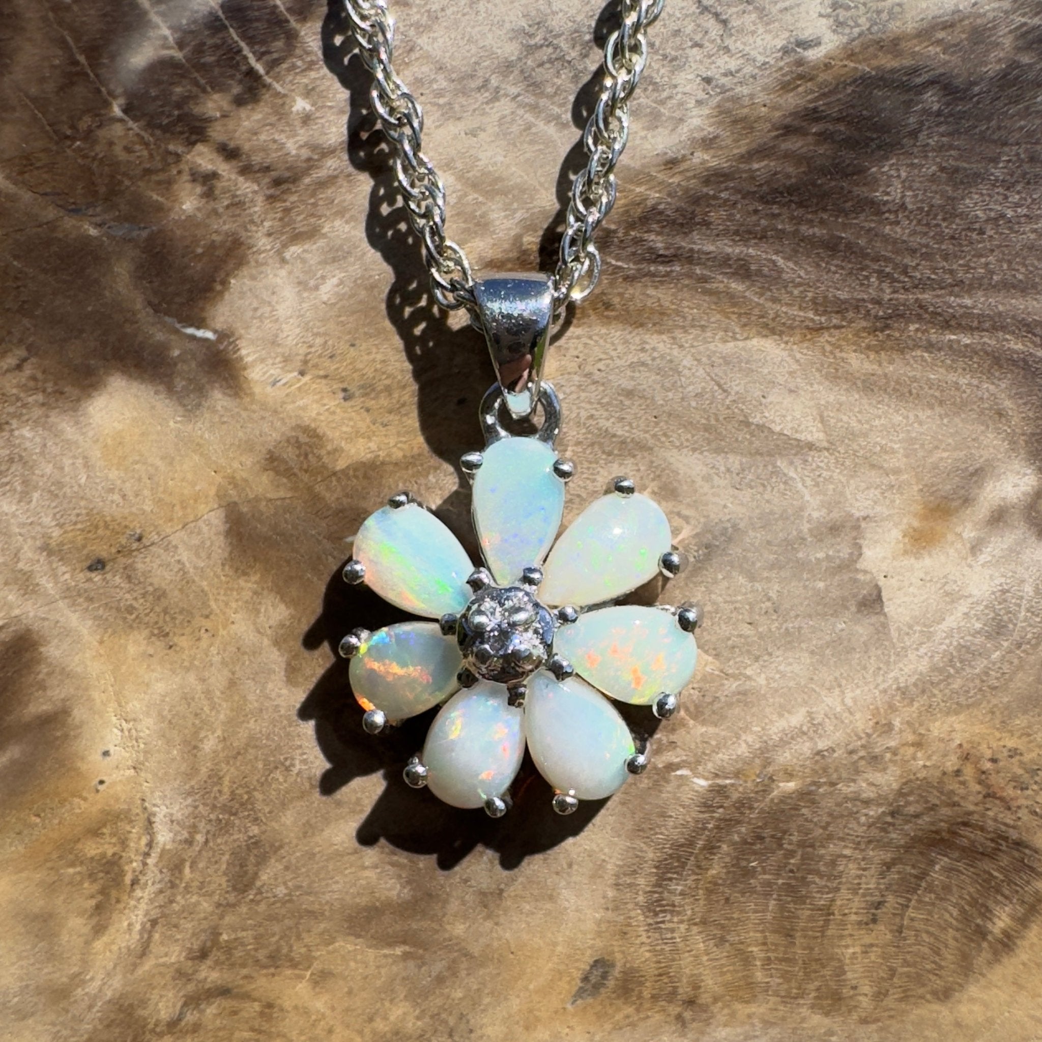 Flinders Bloom ~ 2.8ct Lightning Ridge Opal 925 Silver Flower Pendant