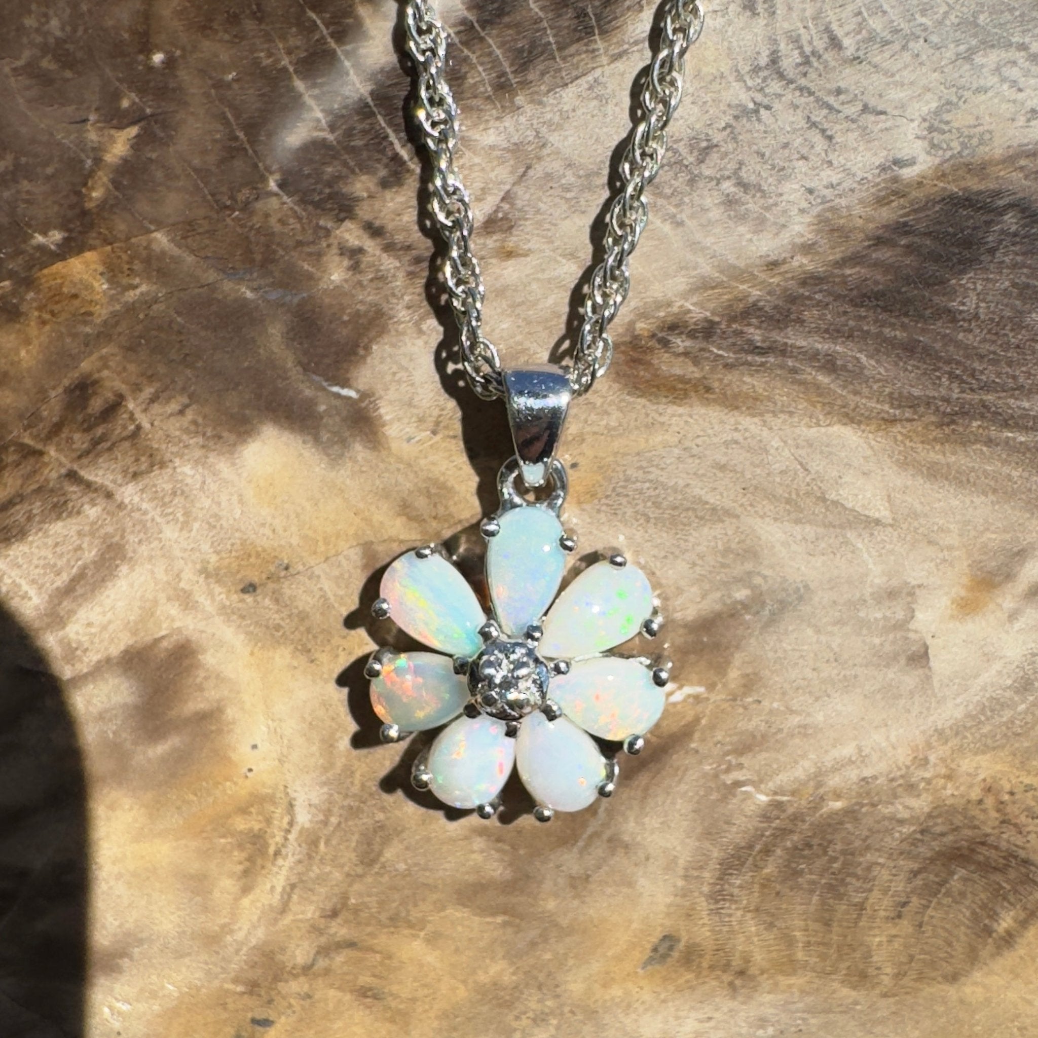 Flinders Bloom ~ 2.8ct Lightning Ridge Opal 925 Silver Flower Pendant