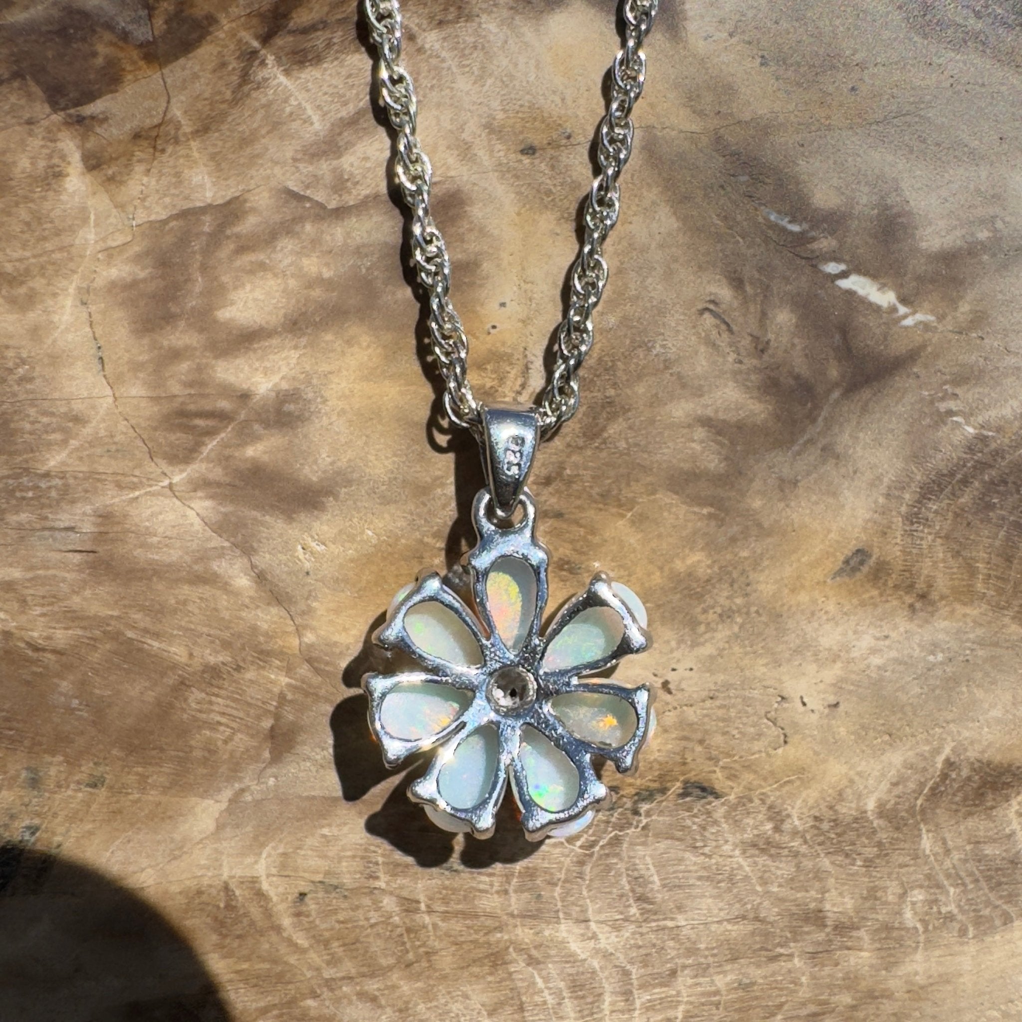 Flinders Bloom ~ 2.8ct Lightning Ridge Opal 925 Silver Flower Pendant