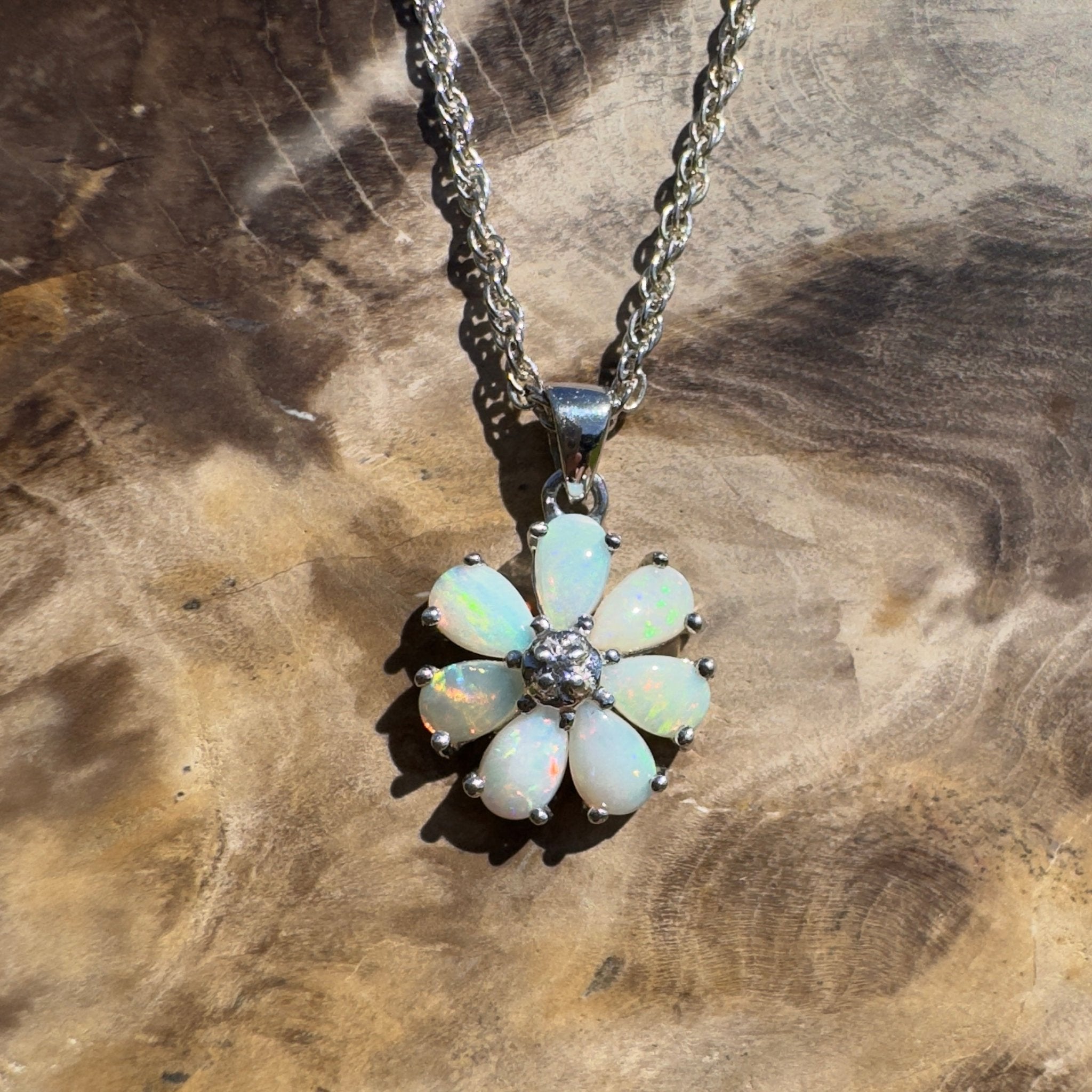 Flinders Bloom ~ 2.8ct Lightning Ridge Opal 925 Silver Flower Pendant