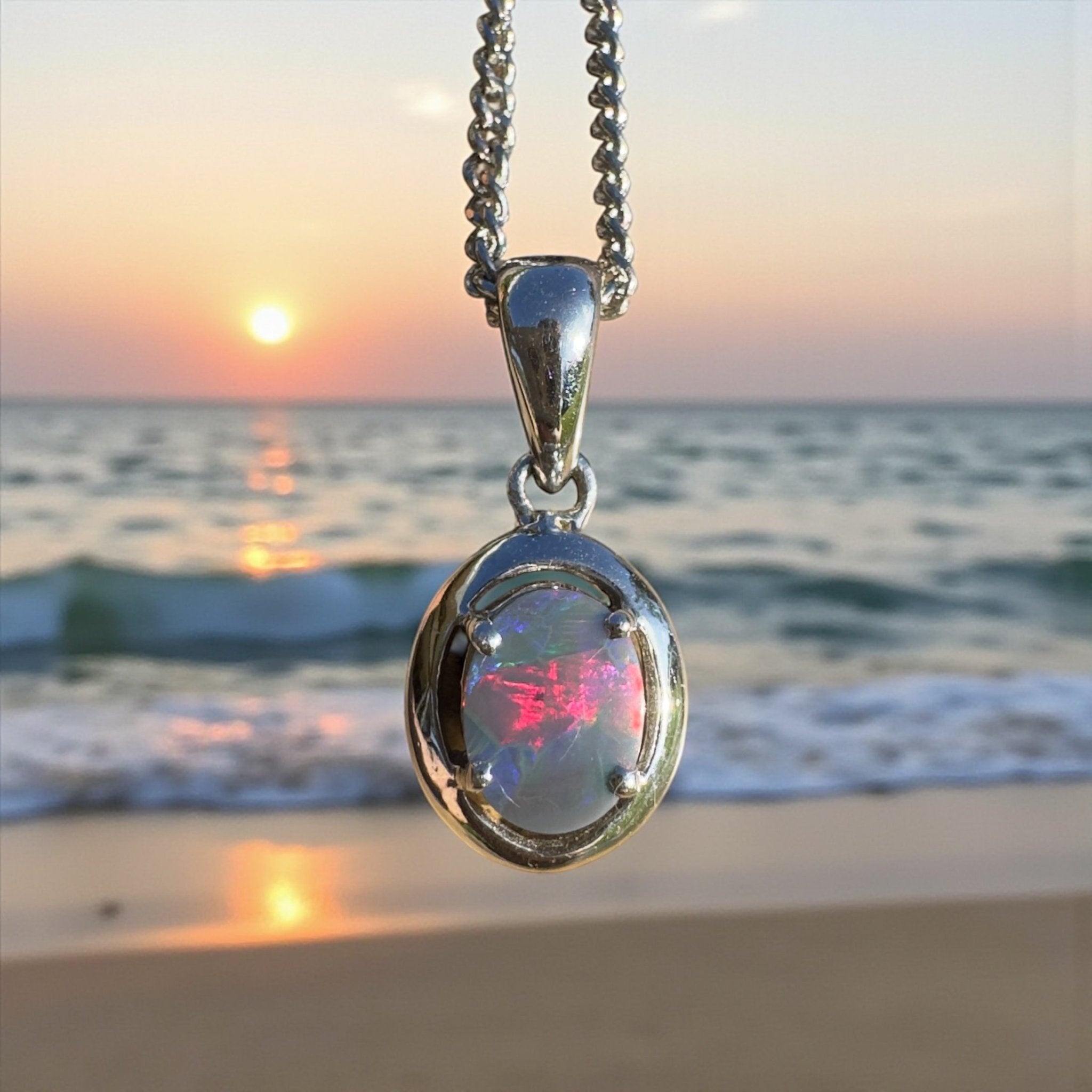 Flinders Nightfire ~ 0.9ct Lightning Ridge Semi Black Opal 925 Silver Pendant