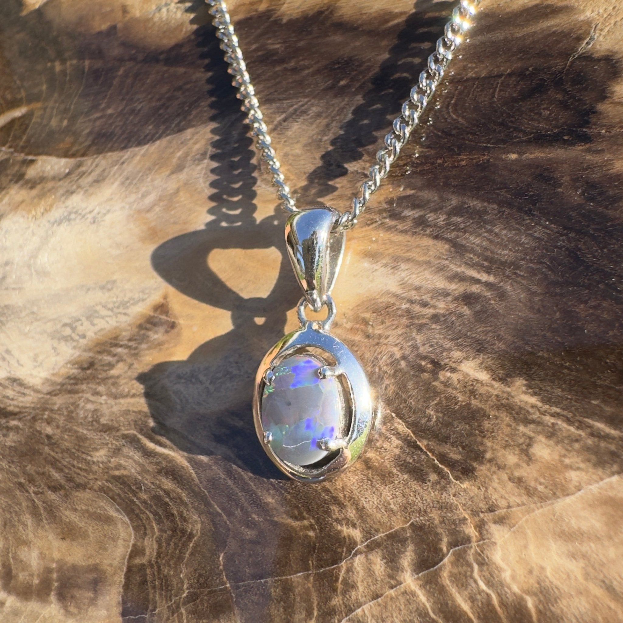 Flinders Nightfire ~ 0.9ct Lightning Ridge Semi Black Opal 925 Silver Pendant