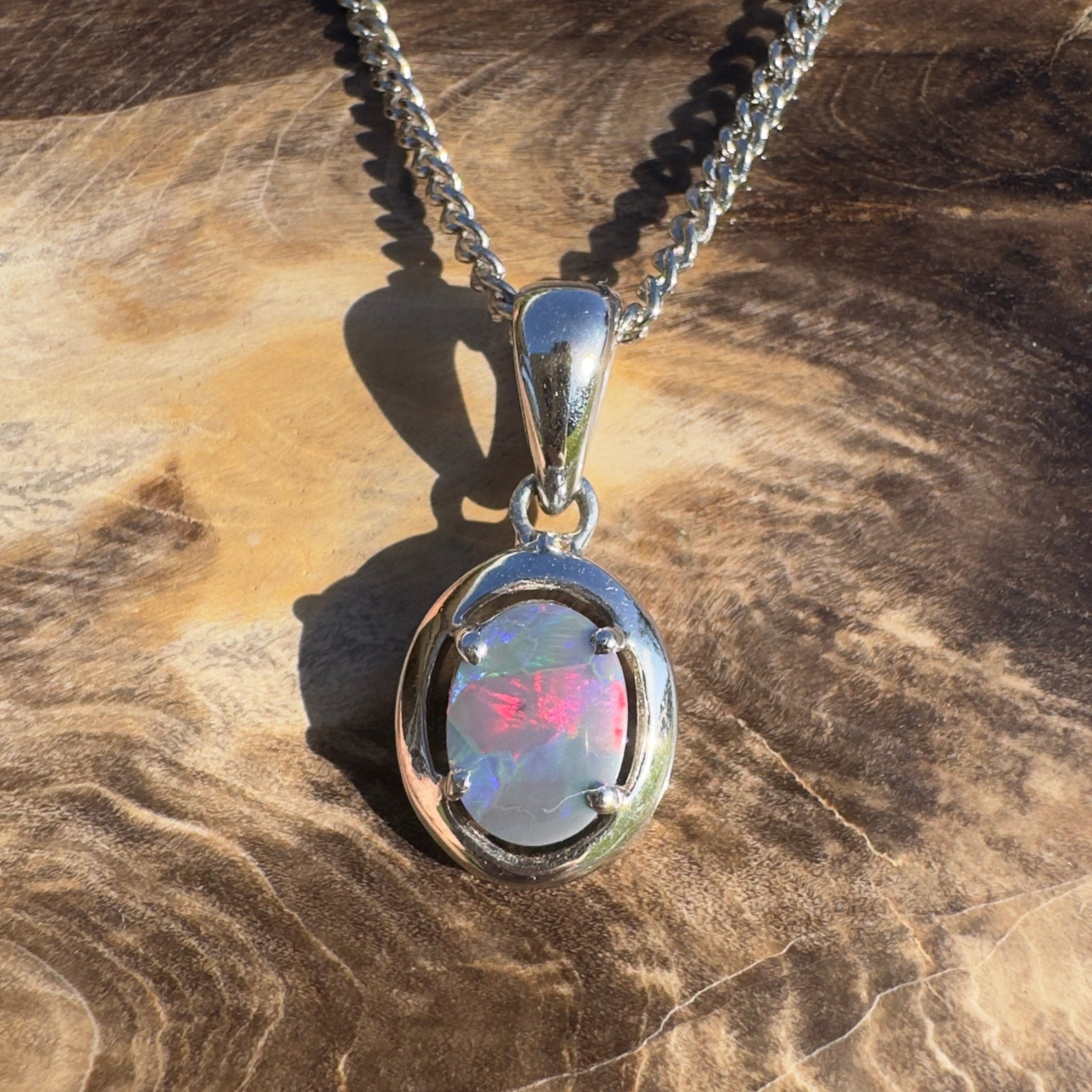 Flinders Nightfire ~ 0.9ct Lightning Ridge Semi Black Opal 925 Silver Pendant