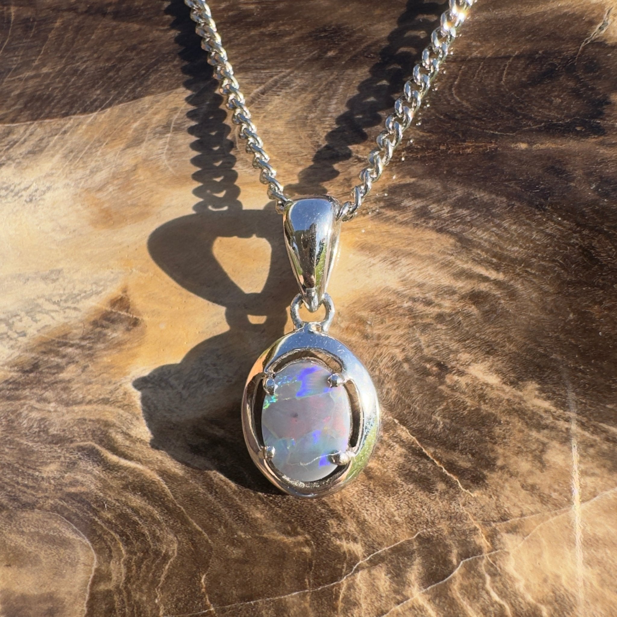 Flinders Nightfire ~ 0.9ct Lightning Ridge Semi Black Opal 925 Silver Pendant