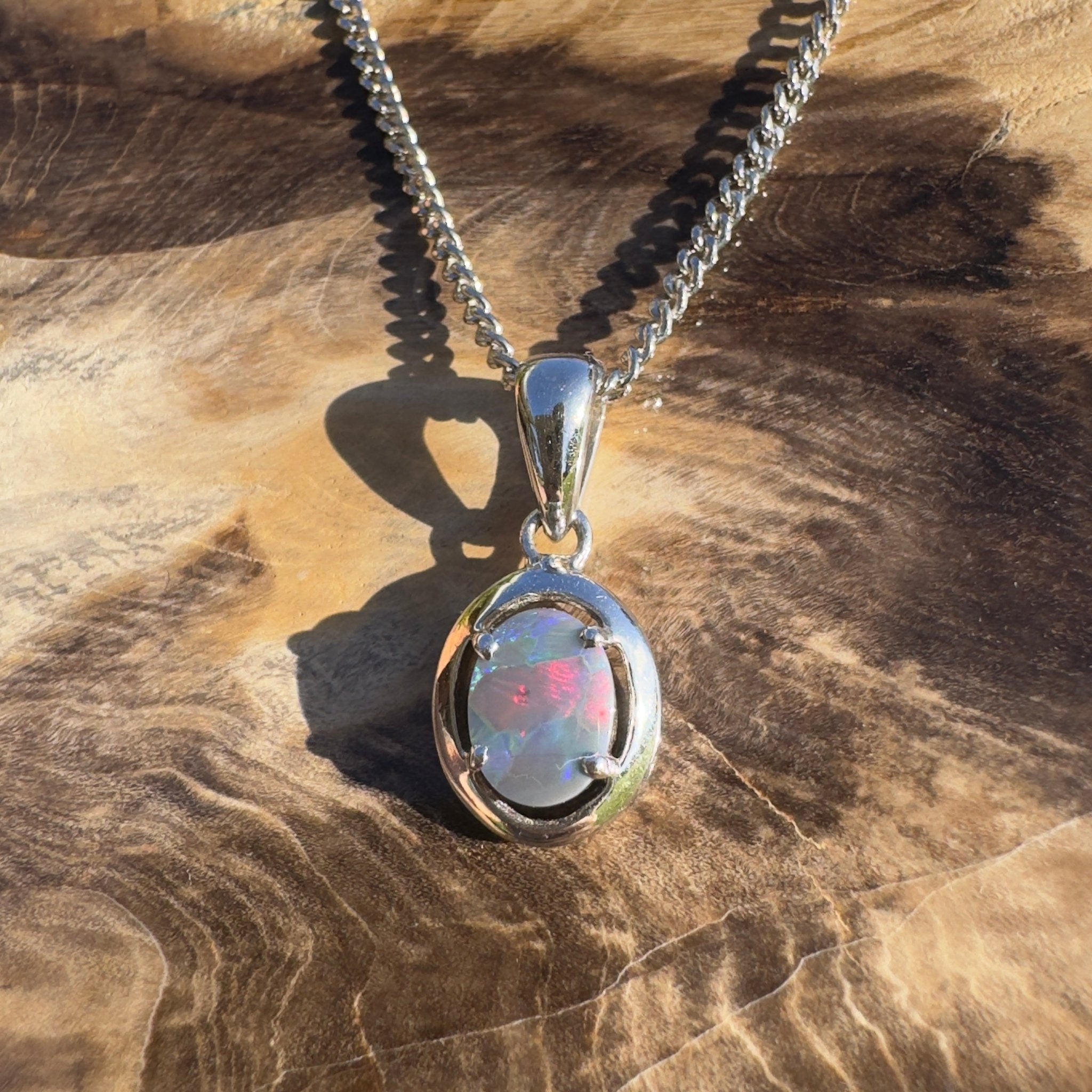 Flinders Nightfire ~ 0.9ct Lightning Ridge Semi Black Opal 925 Silver Pendant