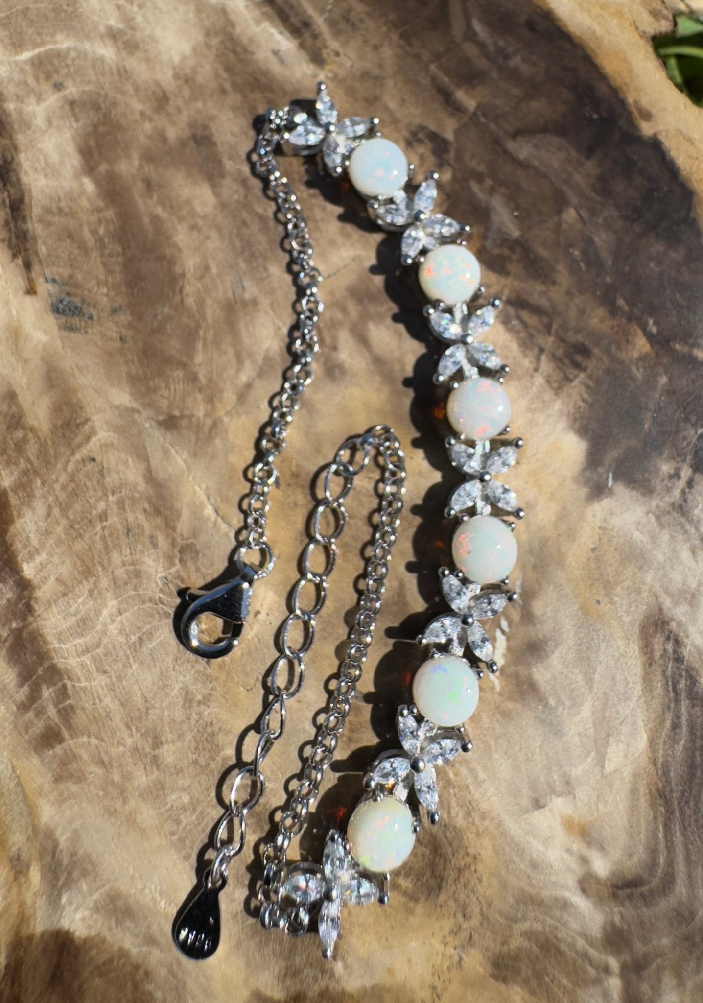 Flinders Passage ~ 1.7ct Coober Pedy Opal and Cubic Zirconia 925 Sterling Silver Bracelet