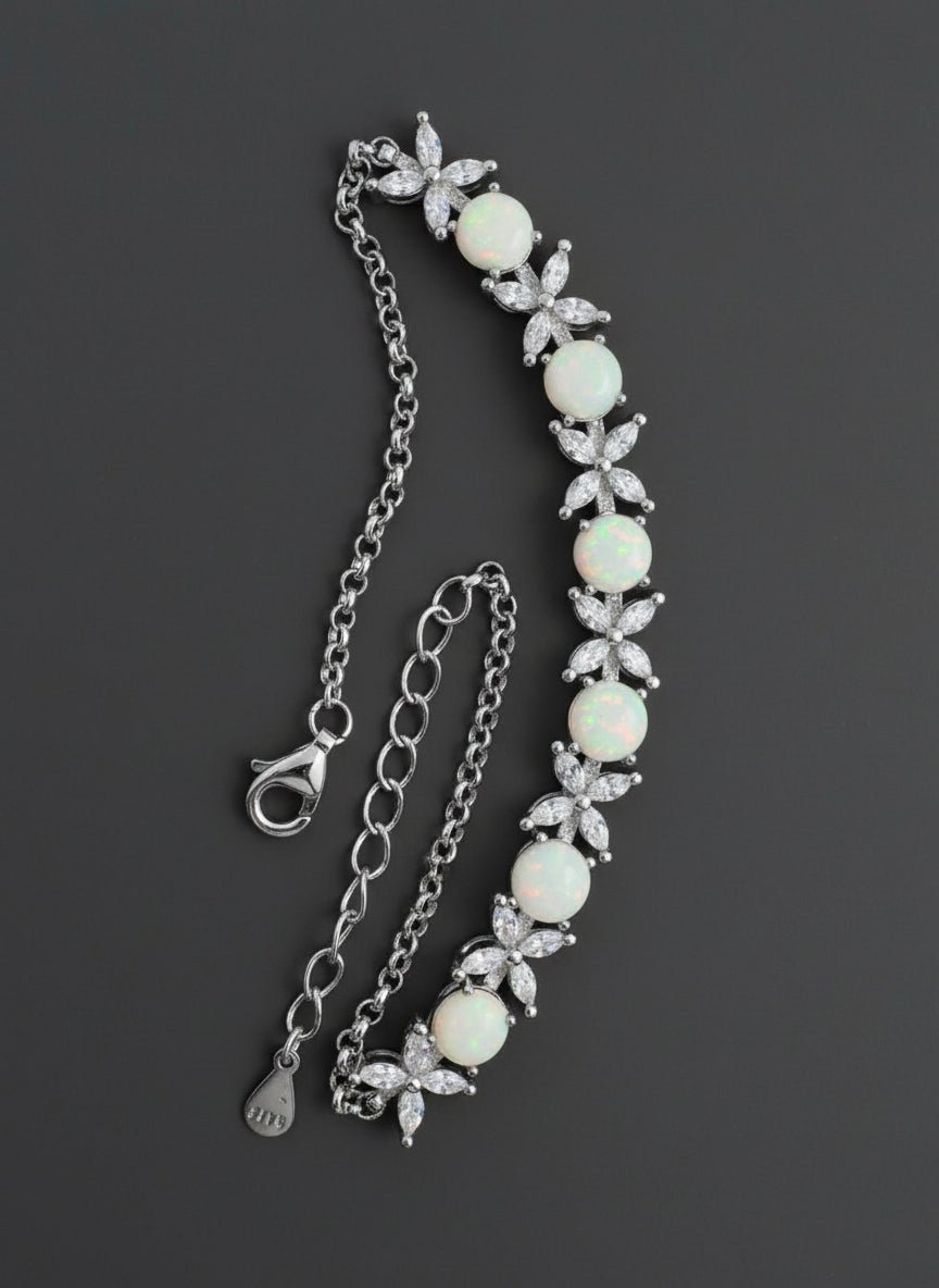 Flinders Passage ~ 1.7ct Coober Pedy Opal and Cubic Zirconia 925 Sterling Silver Bracelet
