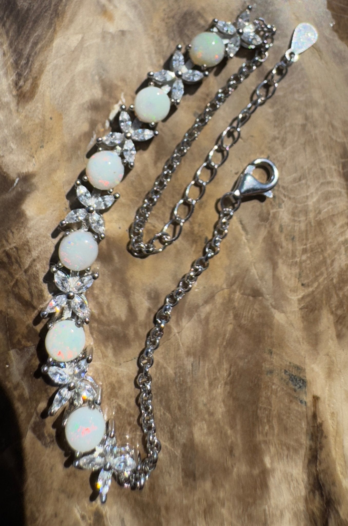Flinders Passage ~ 1.7ct Coober Pedy Opal and Cubic Zirconia 925 Sterling Silver Bracelet