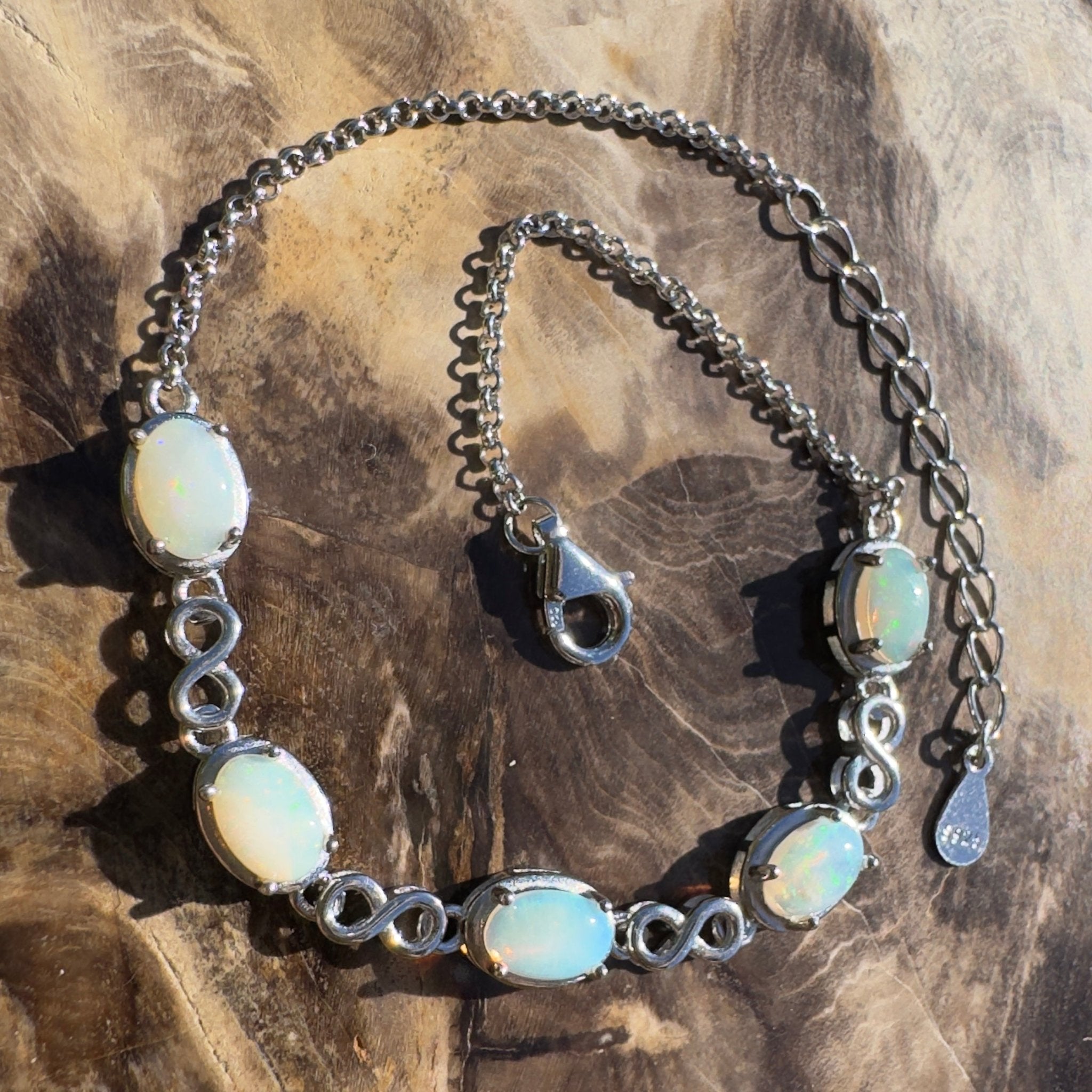 Flinders Stilllight ~ 1.5ct Coober Pedy Opal 925 Sterling Silver Bracelet