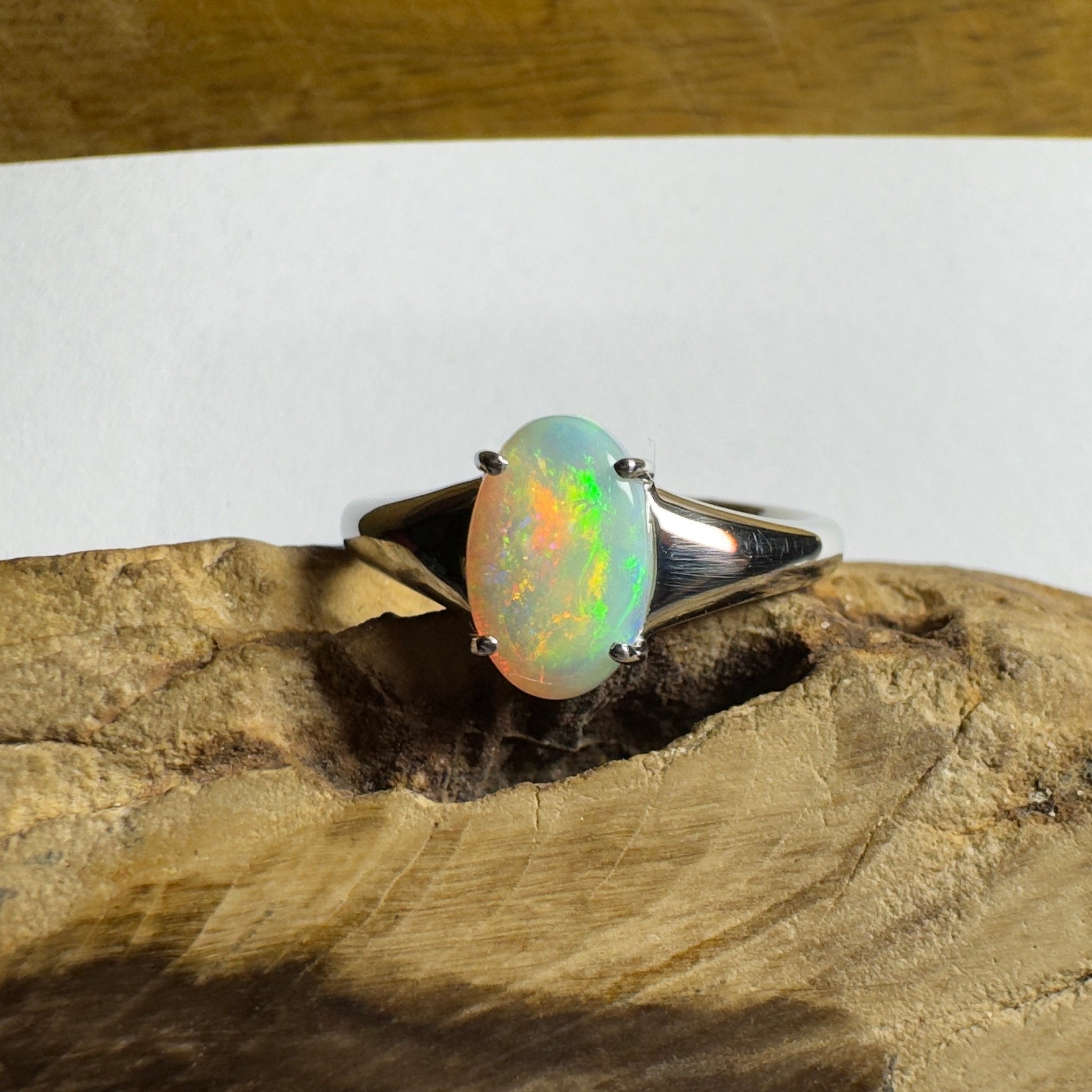 Freycinet Fire ~ 1.25ct Solid Coober Pedy Crystal Opal 925 Silver Ring