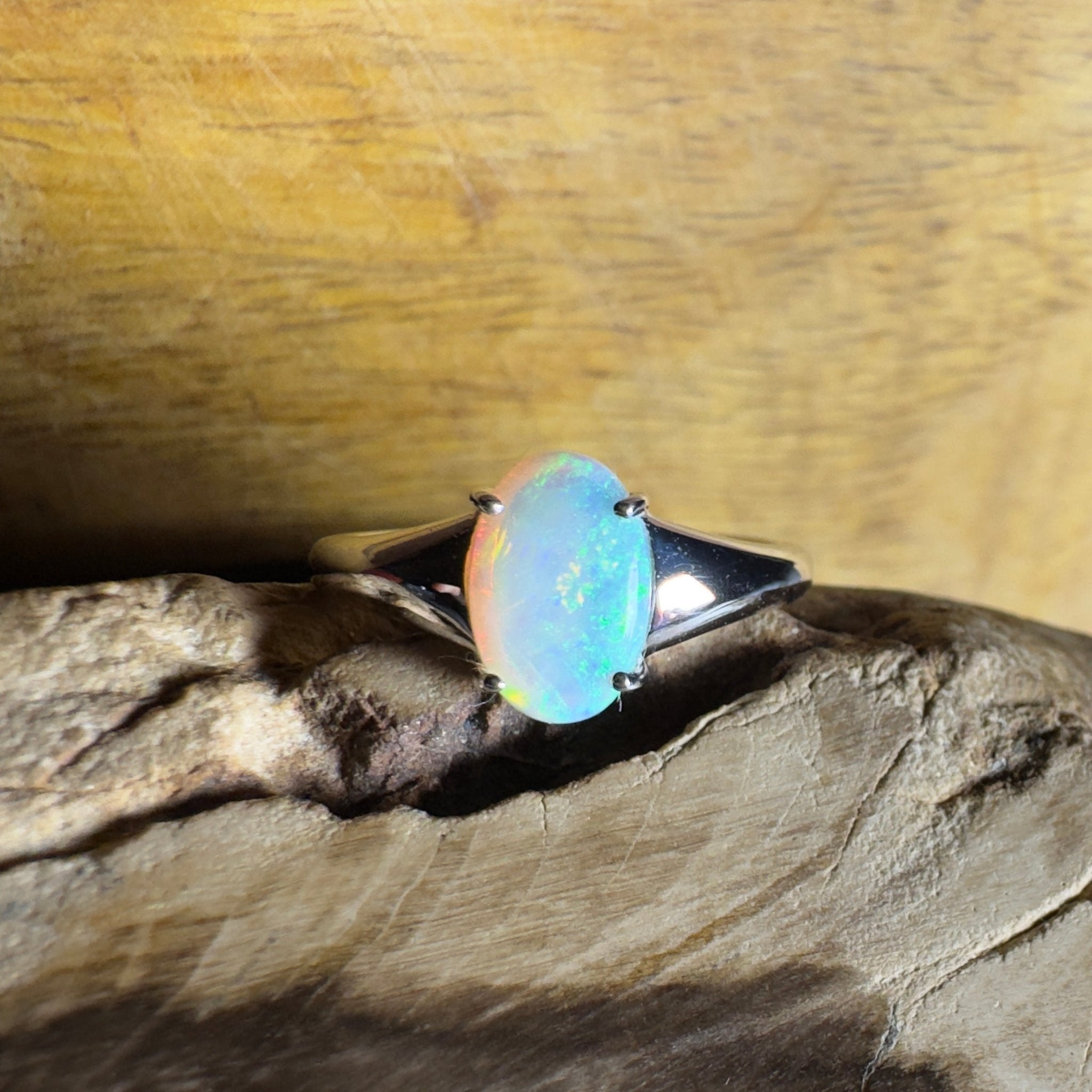 Freycinet Fire ~ 1.25ct Solid Coober Pedy Crystal Opal 925 Silver Ring
