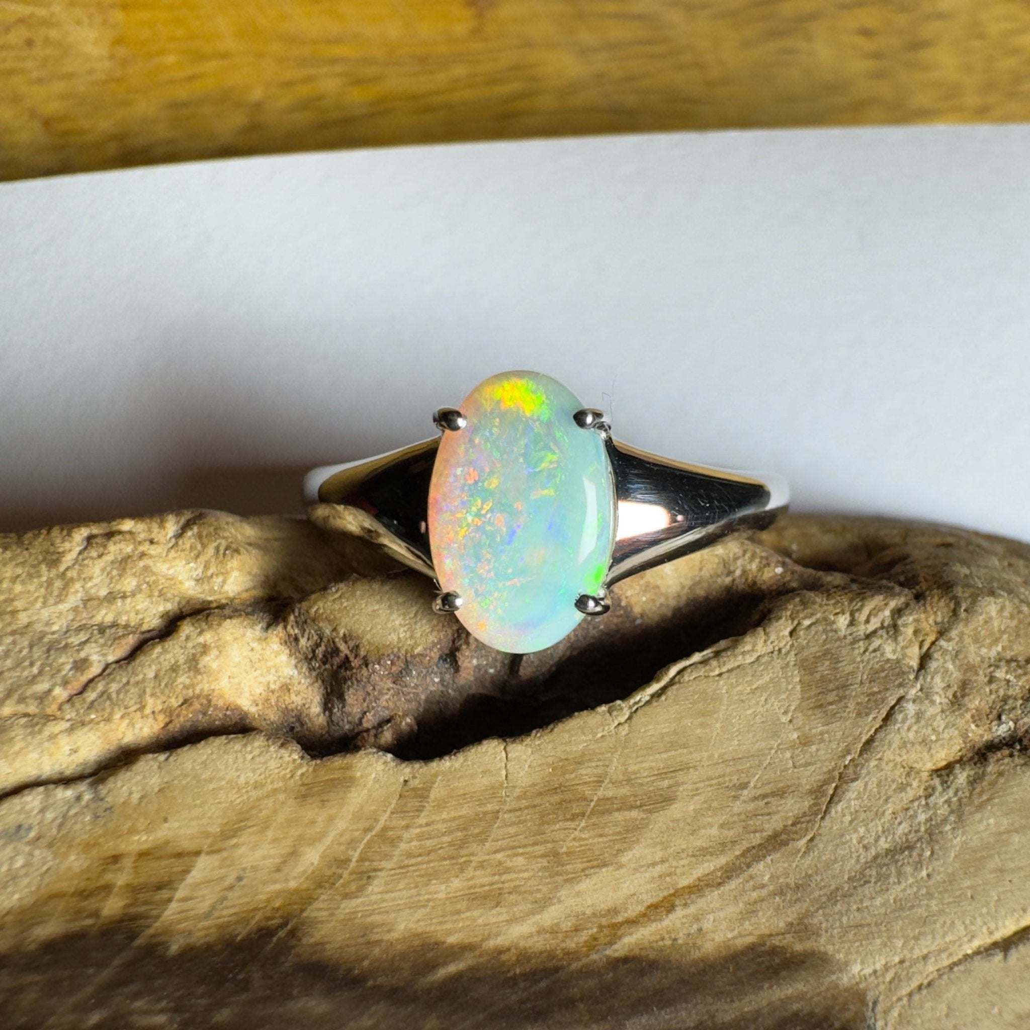 Freycinet Fire ~ 1.25ct Solid Coober Pedy Crystal Opal 925 Silver Ring