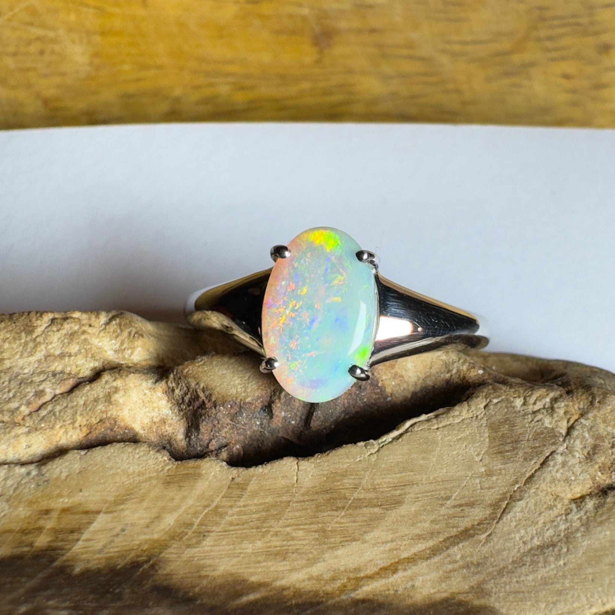 Freycinet Fire ~ 1.25ct Solid Coober Pedy Crystal Opal 925 Silver Ring