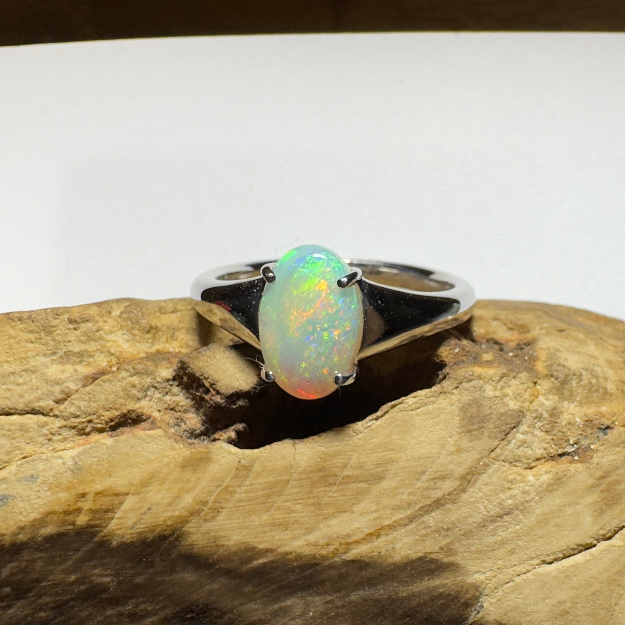 Freycinet Fire ~ 1.25ct Solid Coober Pedy Crystal Opal 925 Silver Ring