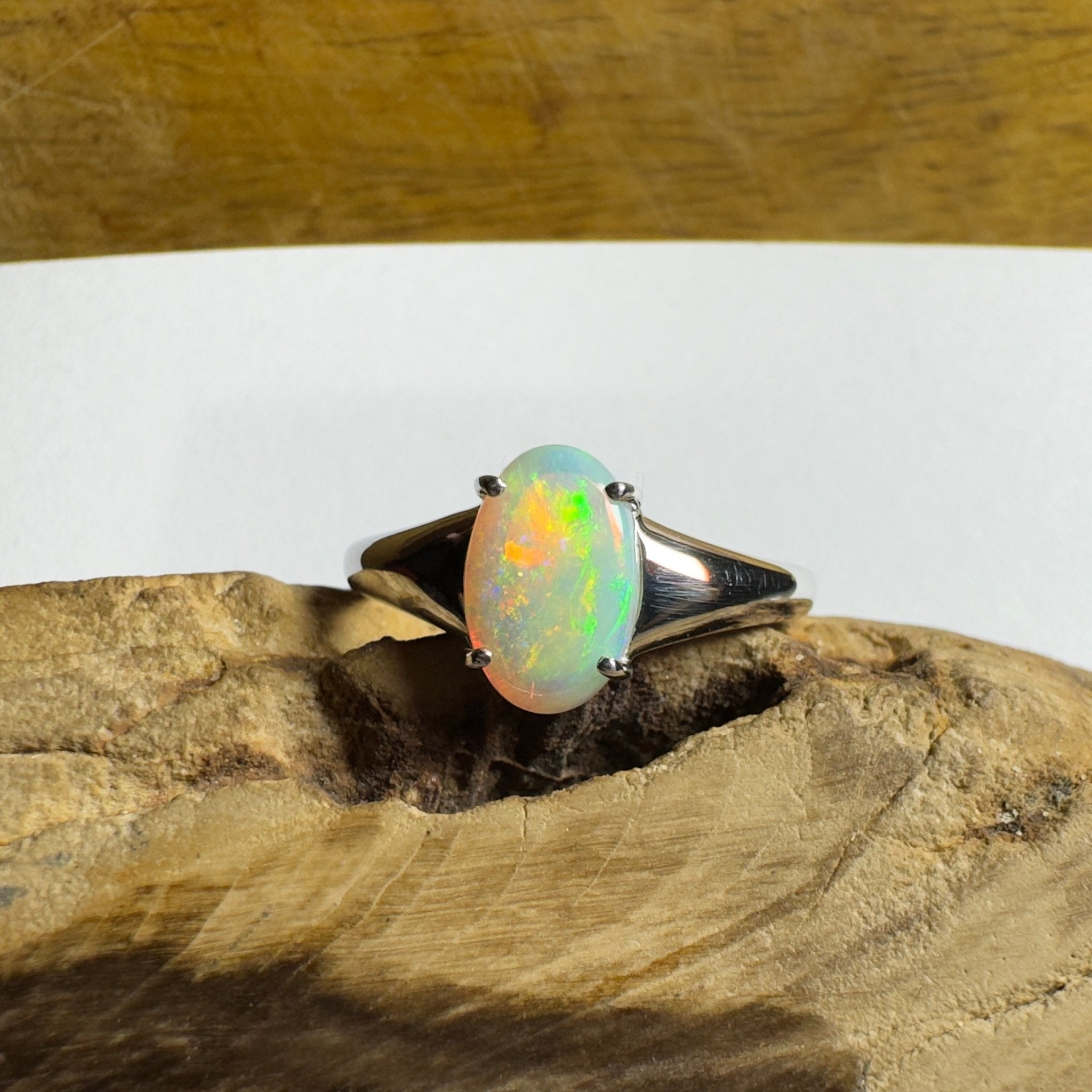 Freycinet Fire ~ 1.25ct Solid Coober Pedy Crystal Opal 925 Silver Ring