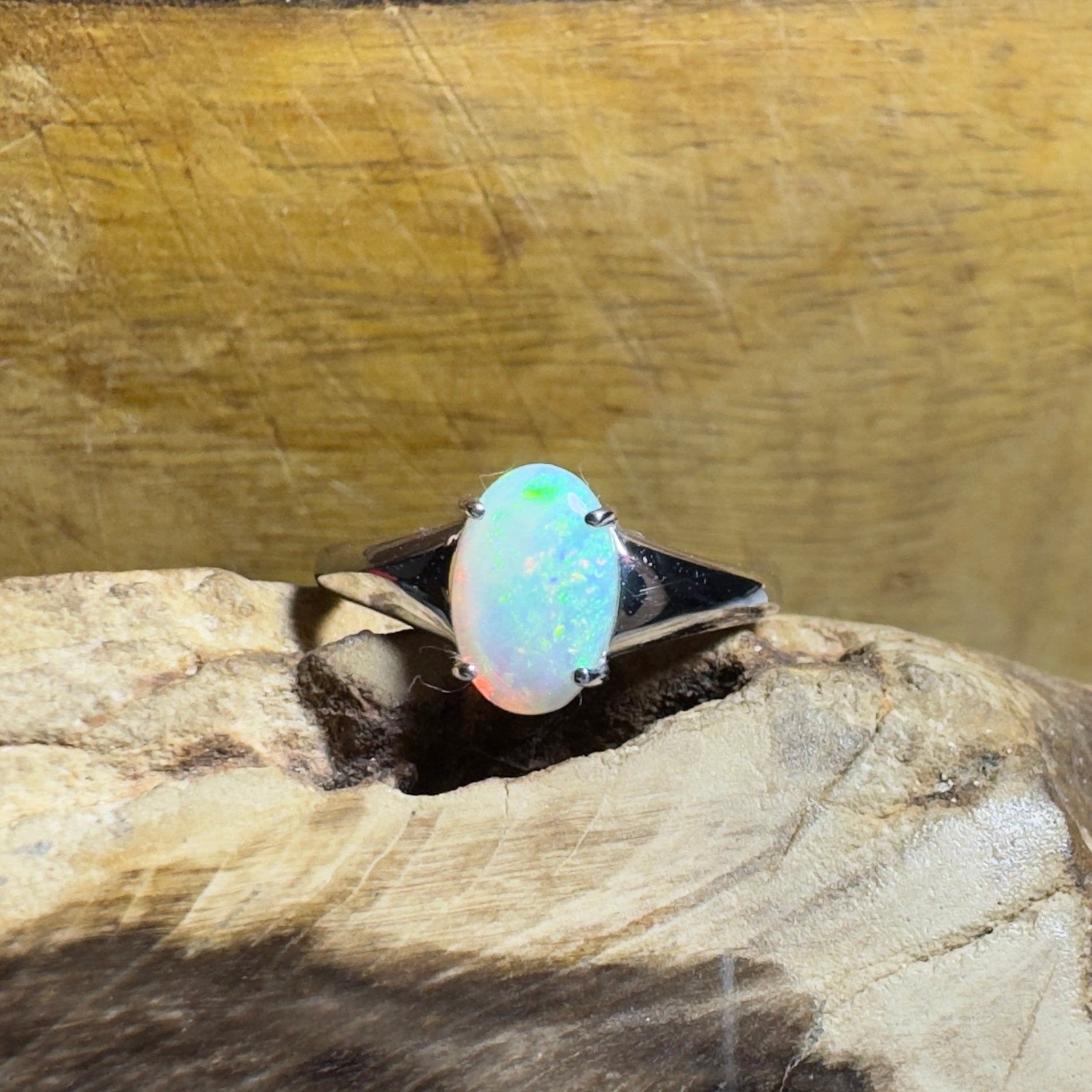 Freycinet Fire ~ 1.25ct Solid Coober Pedy Crystal Opal 925 Silver Ring