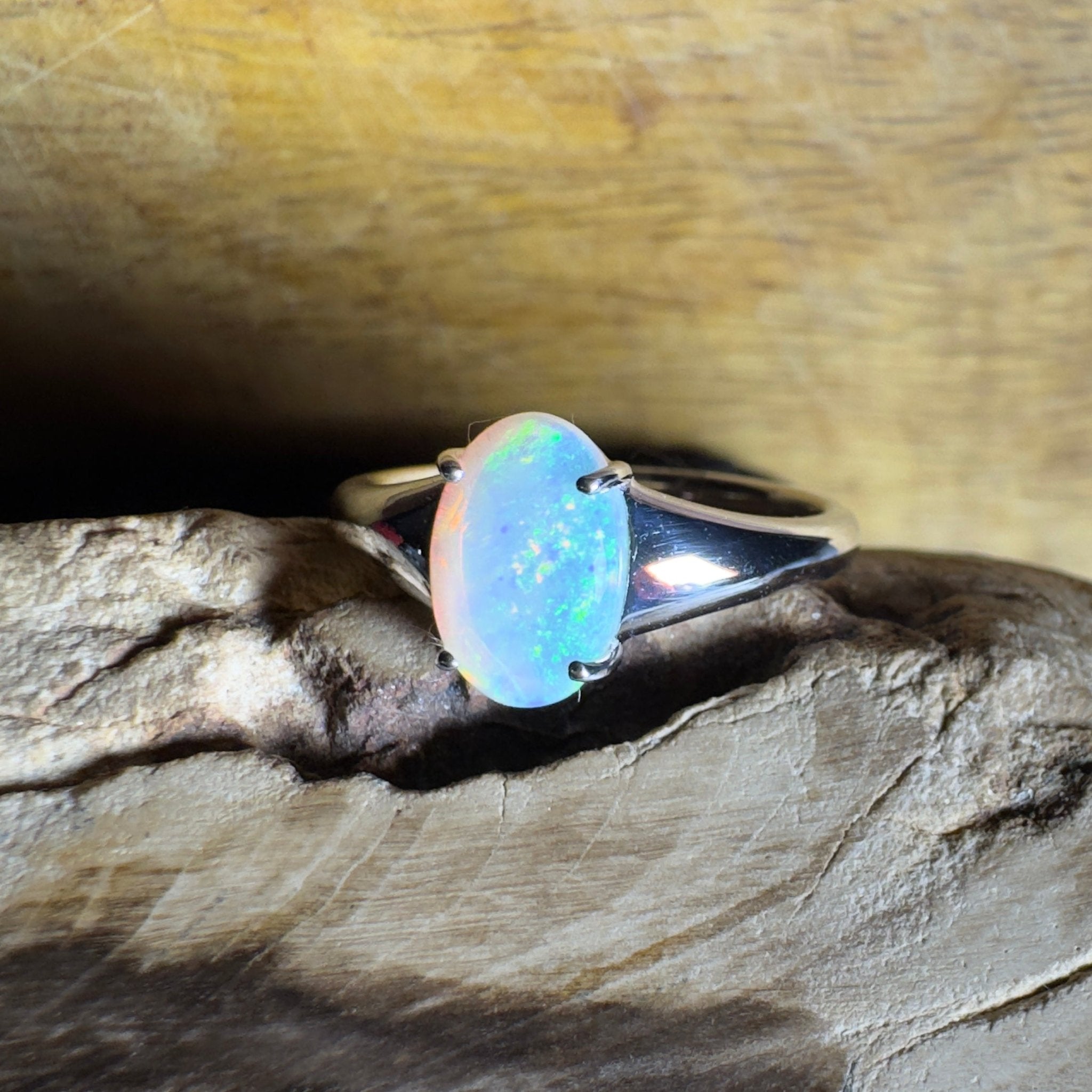 Freycinet Fire ~ 1.25ct Solid Coober Pedy Crystal Opal 925 Silver Ring
