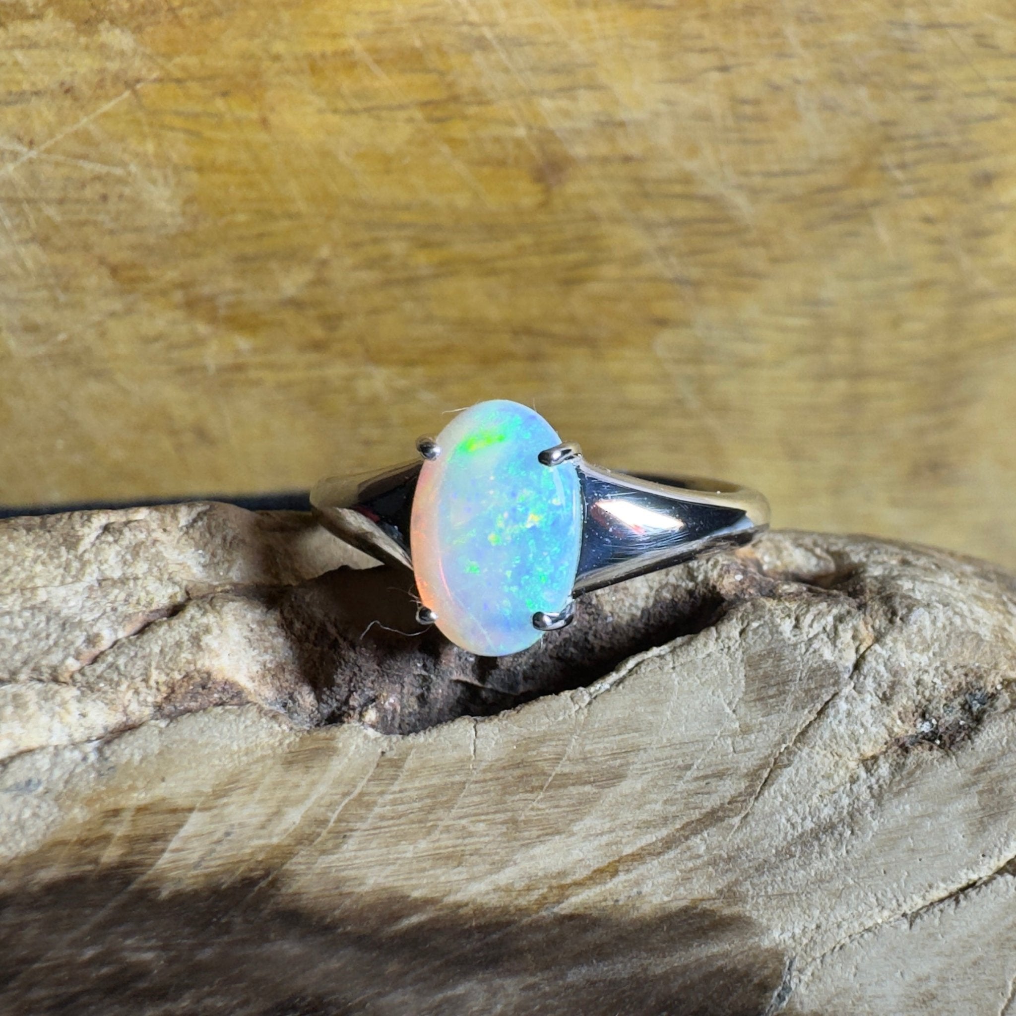Freycinet Fire ~ 1.25ct Solid Coober Pedy Crystal Opal 925 Silver Ring