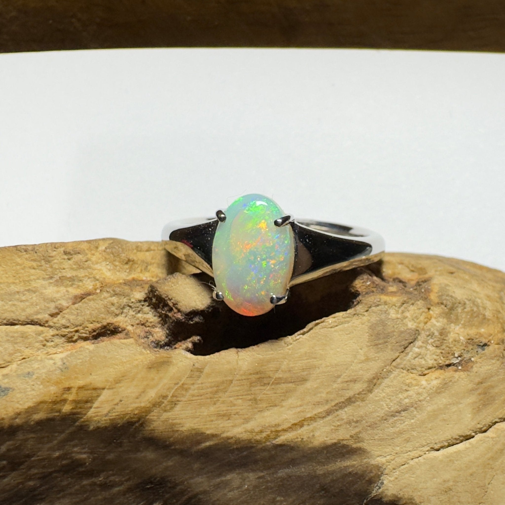 Freycinet Fire ~ 1.25ct Solid Coober Pedy Crystal Opal 925 Silver Ring