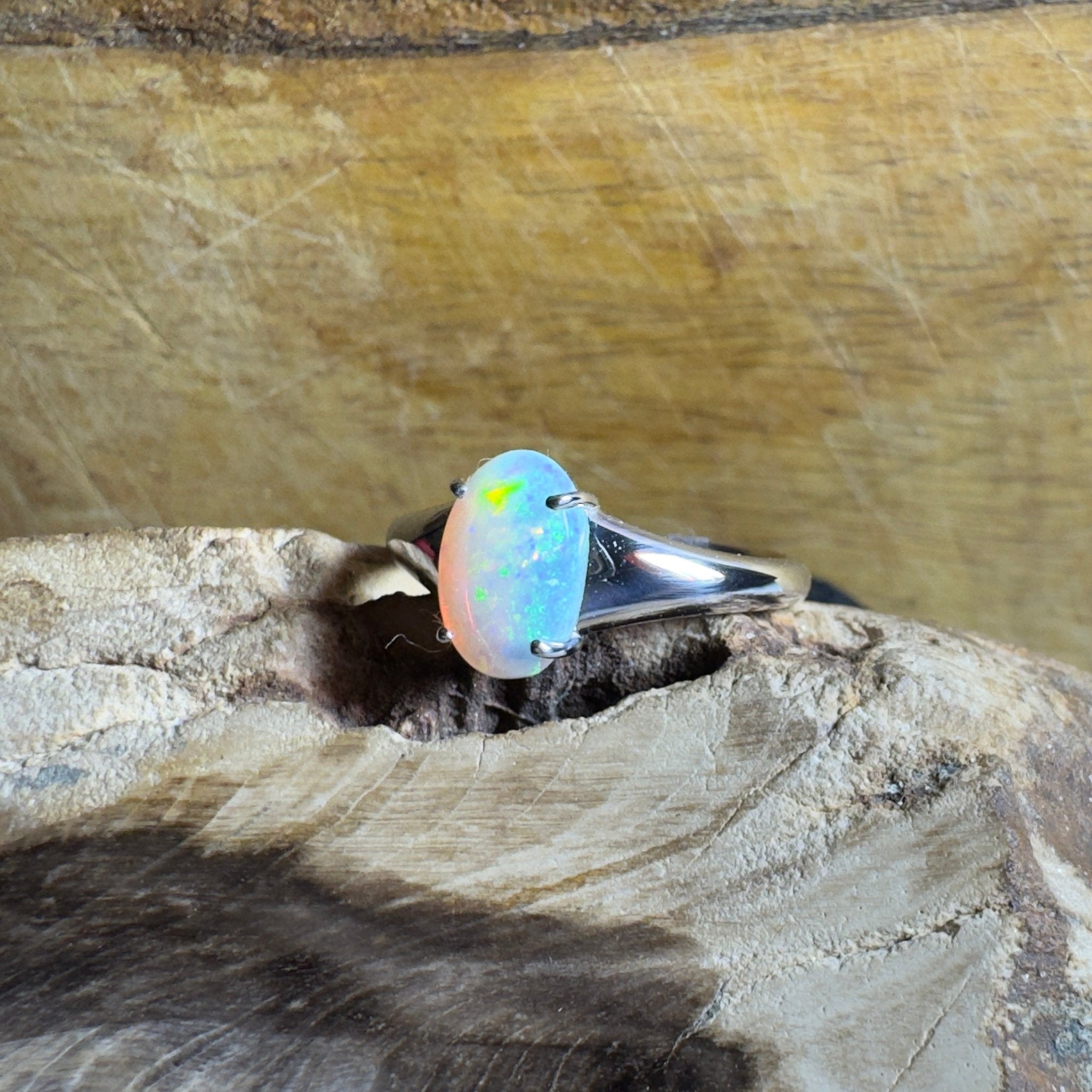 Freycinet Fire ~ 1.25ct Solid Coober Pedy Crystal Opal 925 Silver Ring