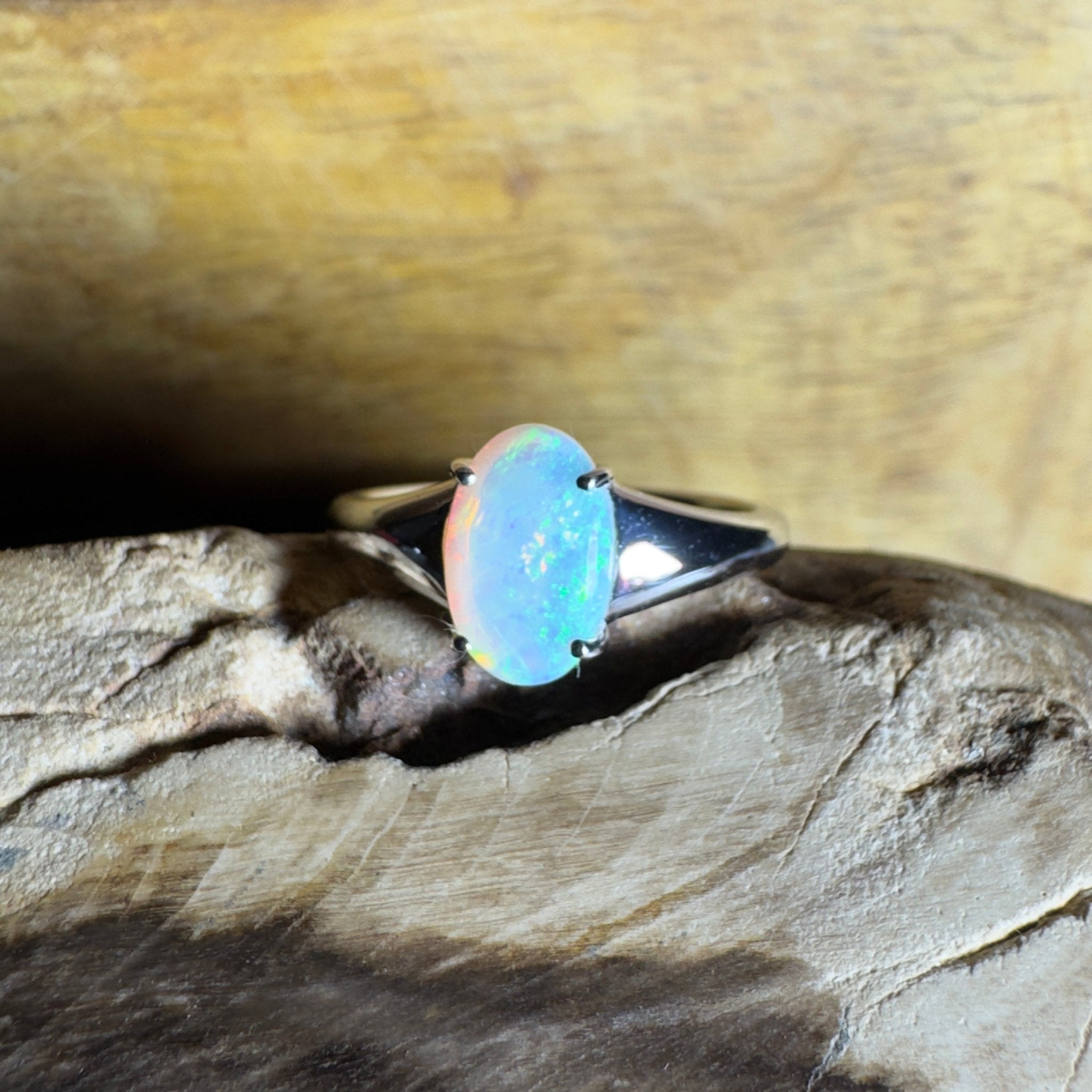 Freycinet Fire ~ 1.25ct Solid Coober Pedy Crystal Opal 925 Silver Ring