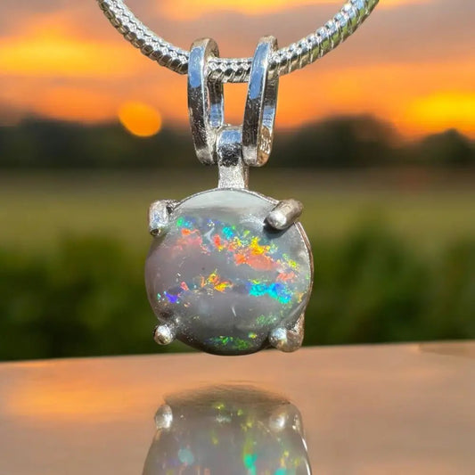 'Galaxy Wonders' ~ Handcrafted 0.8ct Solid Lightning Ridge Semi Black Opal 925 Sterling Silver Pendant Necklace