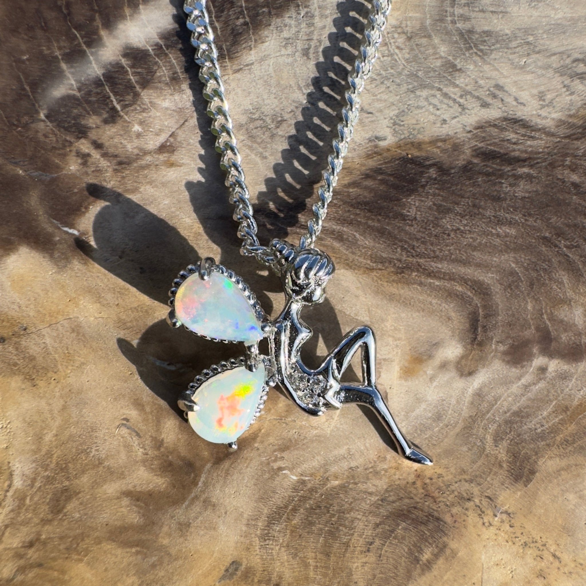 Gawler Ranges Sprite – 0.6ct Lightning Ridge Opal 925 Silver Fairy Pendant
