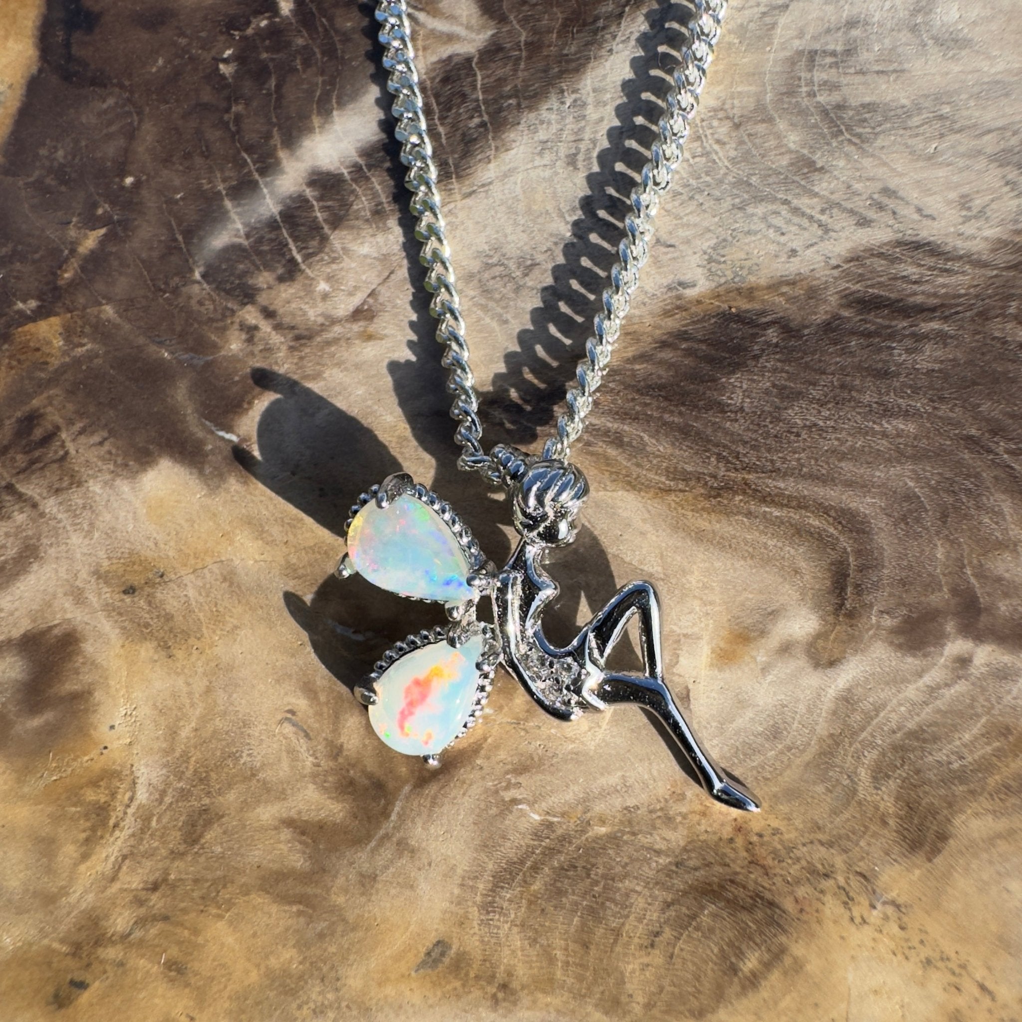 Gawler Ranges Sprite – 0.6ct Lightning Ridge Opal 925 Silver Fairy Pendant