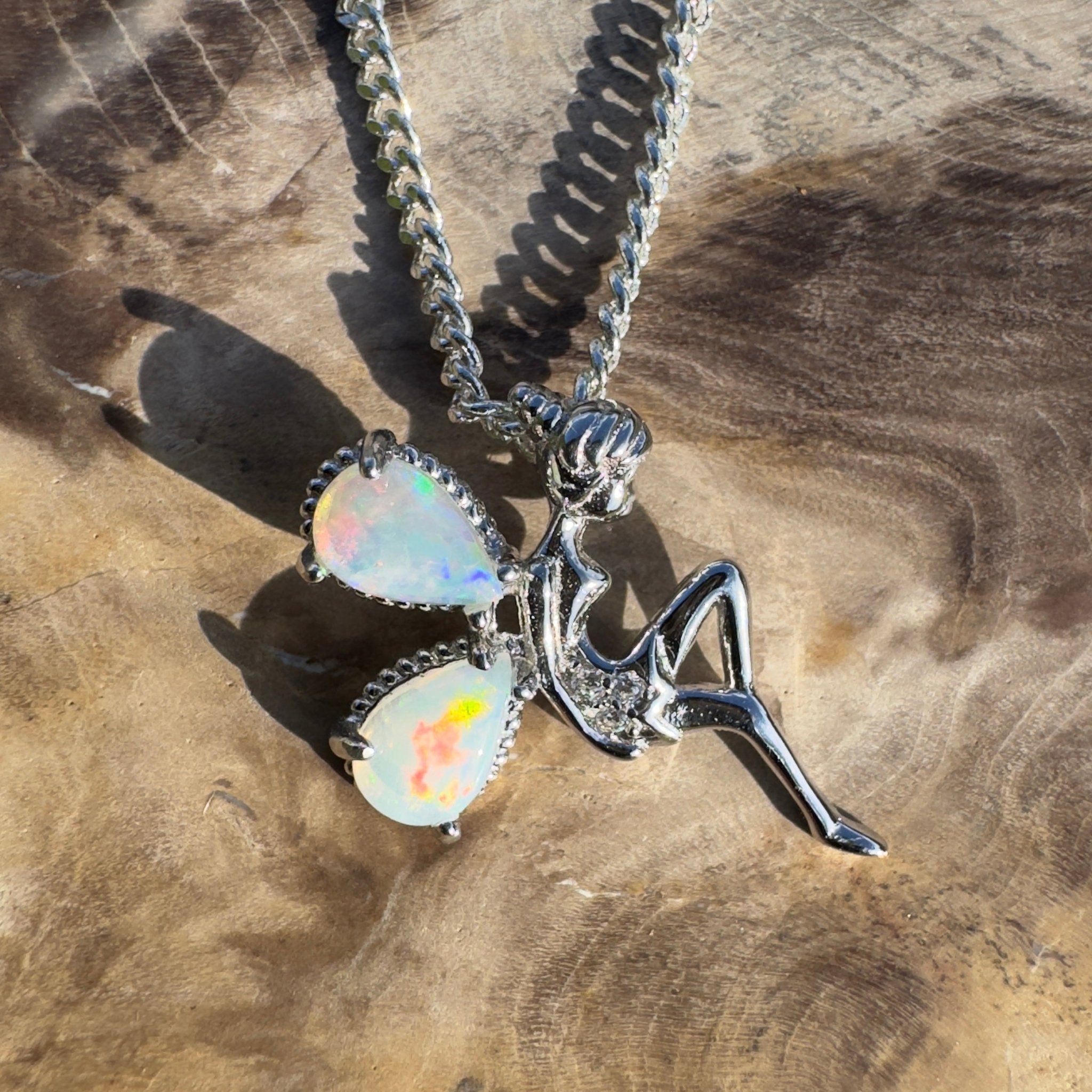 Gawler Ranges Sprite – 0.6ct Lightning Ridge Opal 925 Silver Fairy Pendant