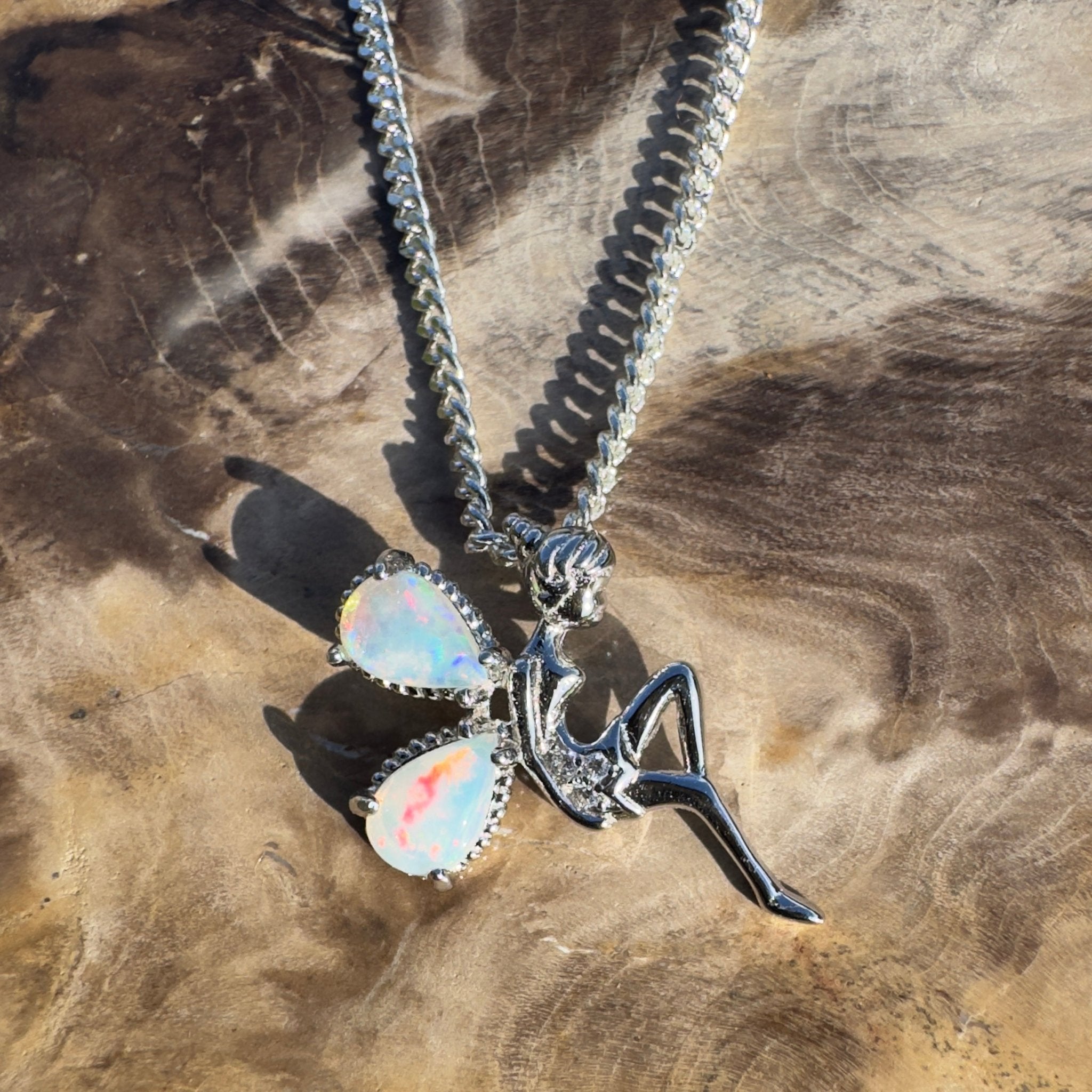 Gawler Ranges Sprite – 0.6ct Lightning Ridge Opal 925 Silver Fairy Pendant