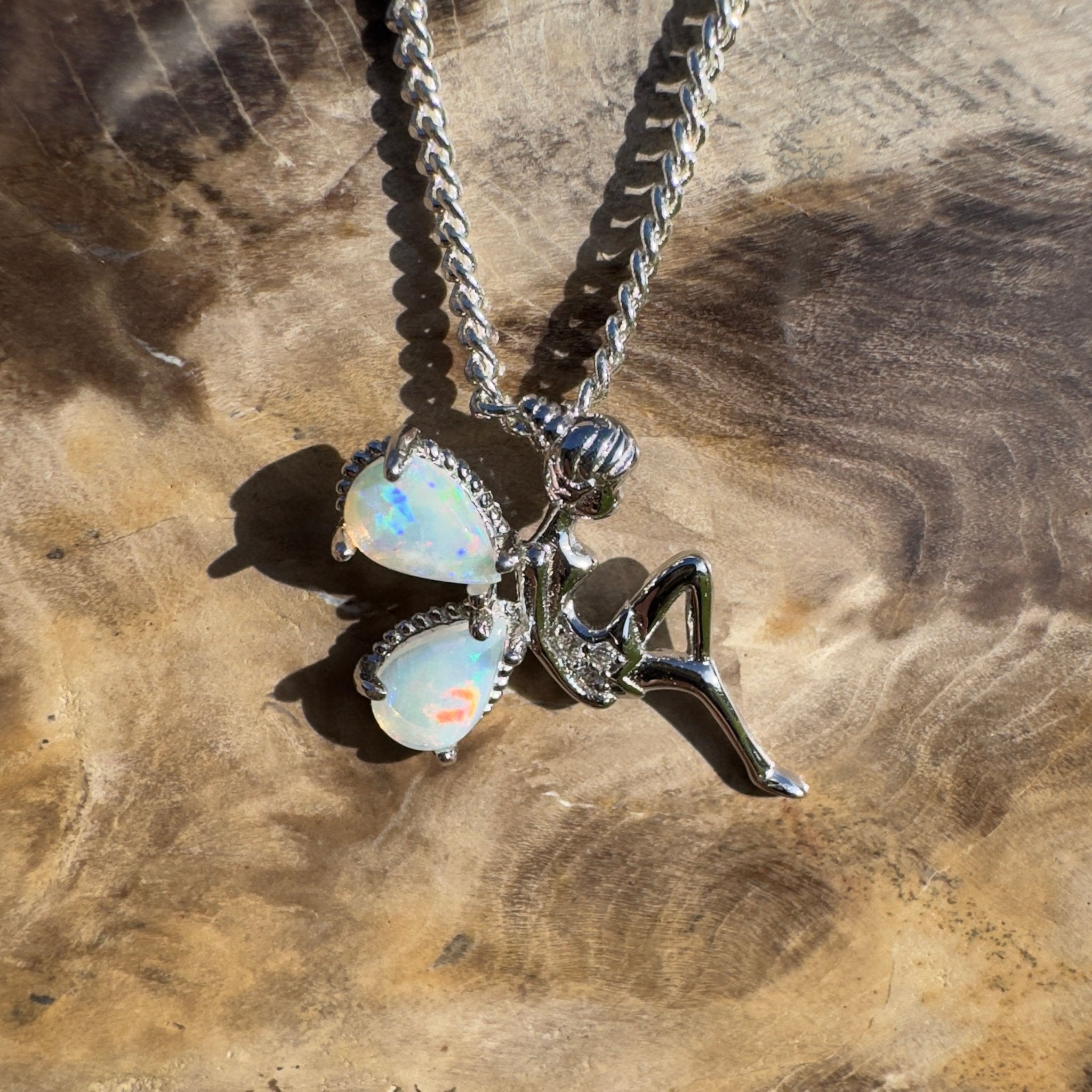 Gawler Ranges Sprite – 0.6ct Lightning Ridge Opal 925 Silver Fairy Pendant
