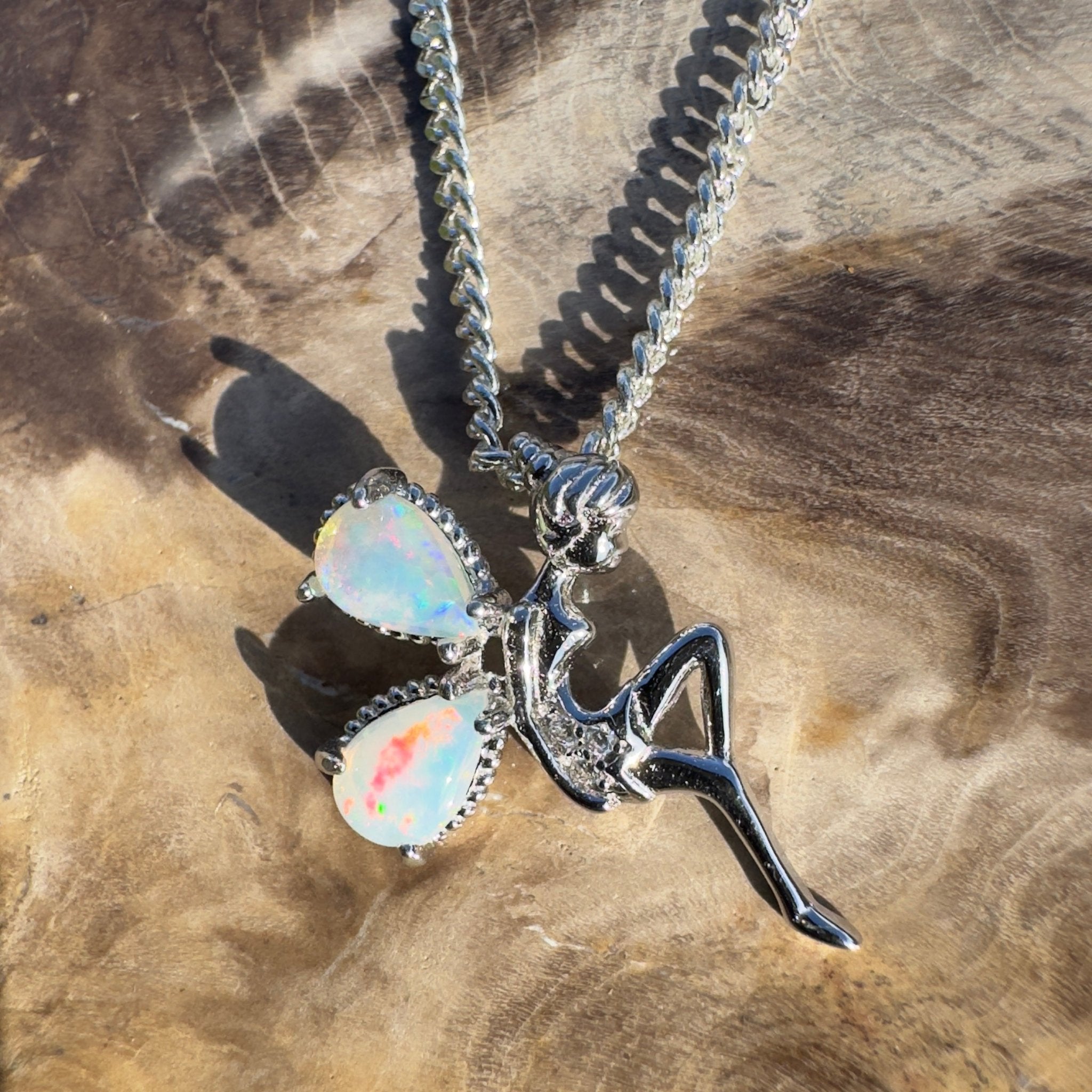 Gawler Ranges Sprite – 0.6ct Lightning Ridge Opal 925 Silver Fairy Pendant