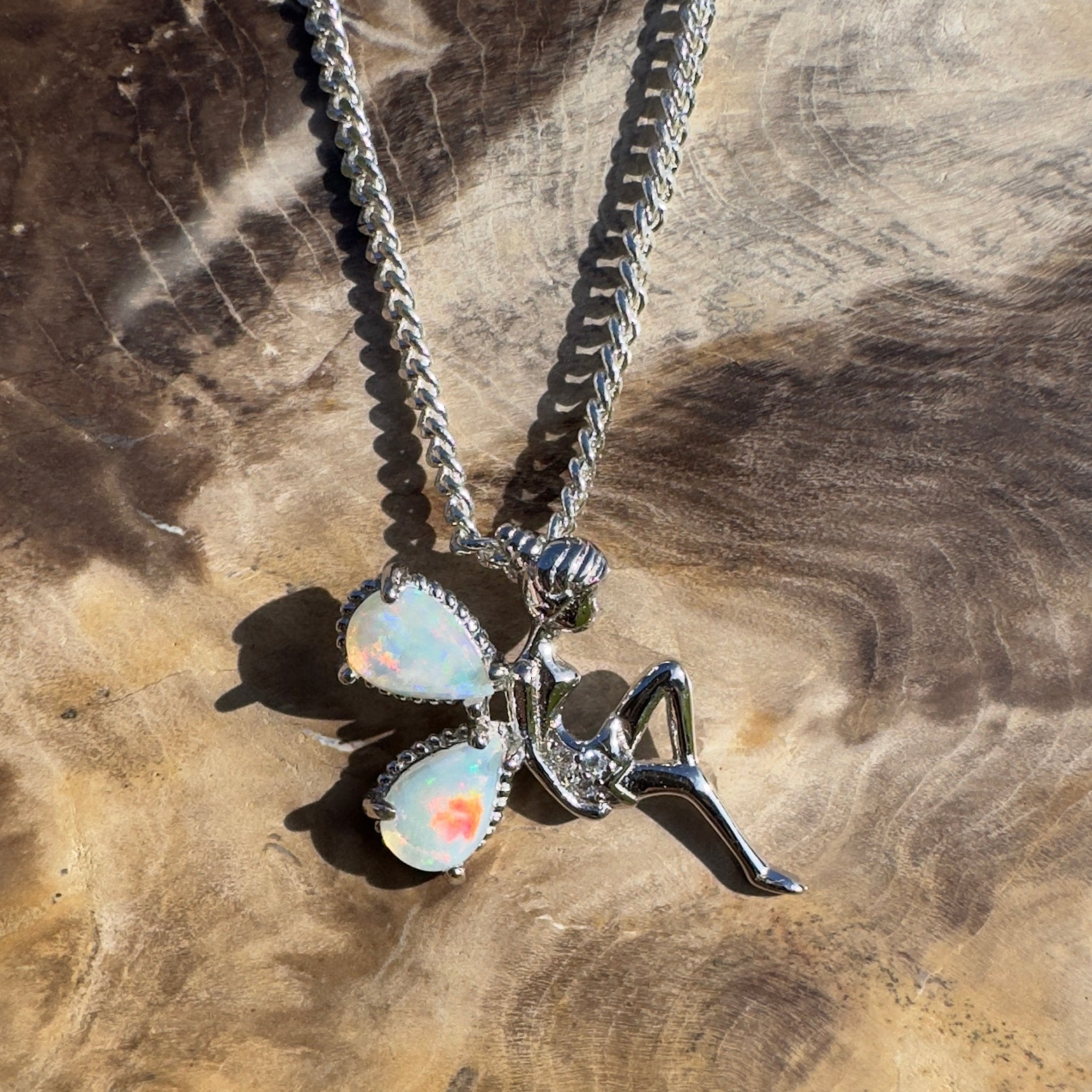 Gawler Ranges Sprite – 0.6ct Lightning Ridge Opal 925 Silver Fairy Pendant