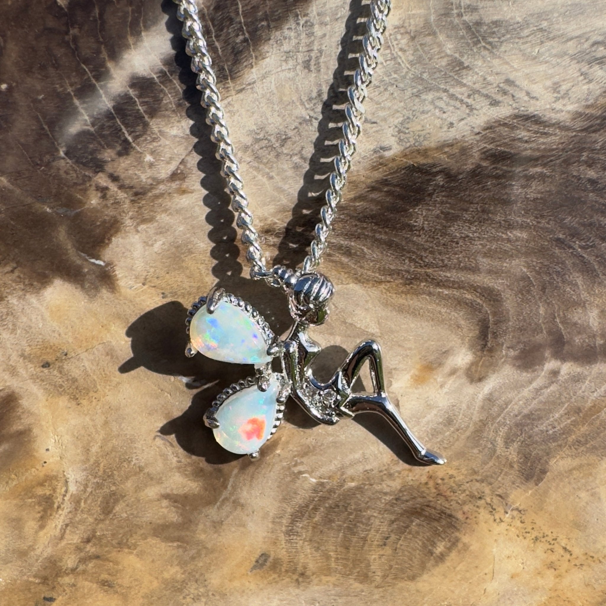 Gawler Ranges Sprite – 0.6ct Lightning Ridge Opal 925 Silver Fairy Pendant