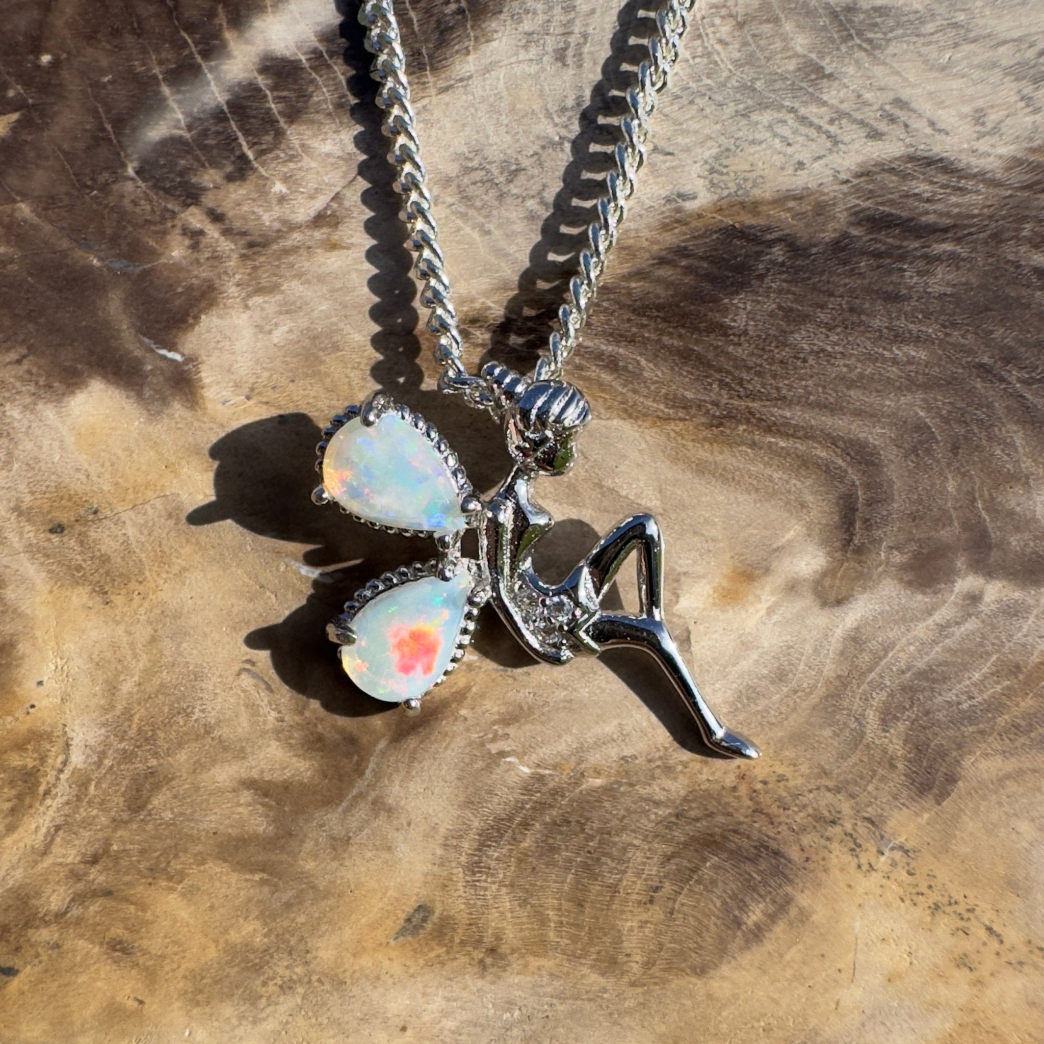 Gawler Ranges Sprite – 0.6ct Lightning Ridge Opal 925 Silver Fairy Pendant