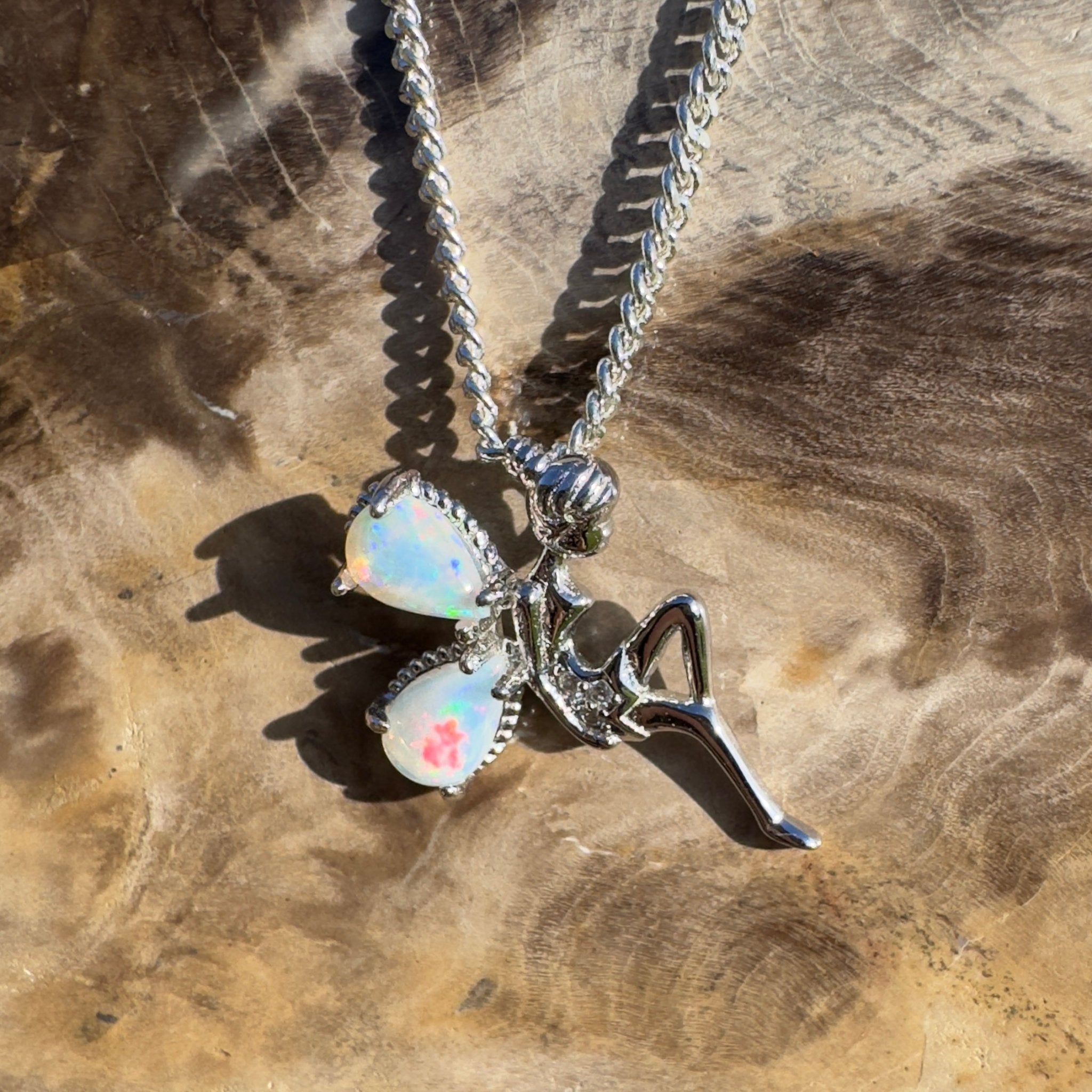 Gawler Ranges Sprite – 0.6ct Lightning Ridge Opal 925 Silver Fairy Pendant
