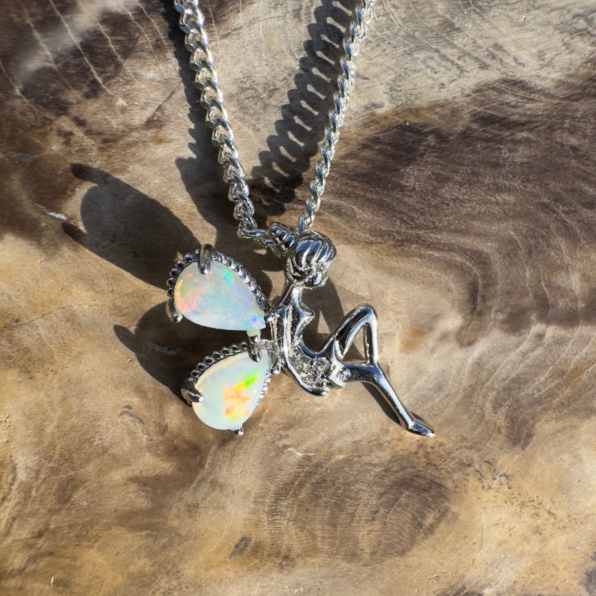 Gawler Ranges Sprite – 0.6ct Lightning Ridge Opal 925 Silver Fairy Pendant